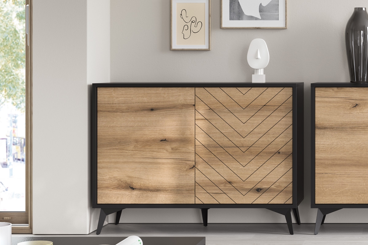 Komoda Sewana - dub evoke / černá Komoda dvoudveřová Sewana - Dub evoke / Černý - ponadczasowy design