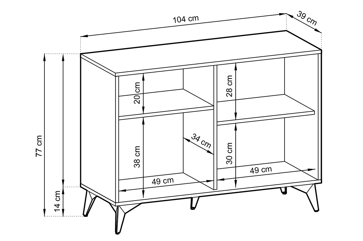 Komoda Sewana - dub evoke / černá Komoda dvoudveřová Sewana - Dub evoke / Černý - Rozměry