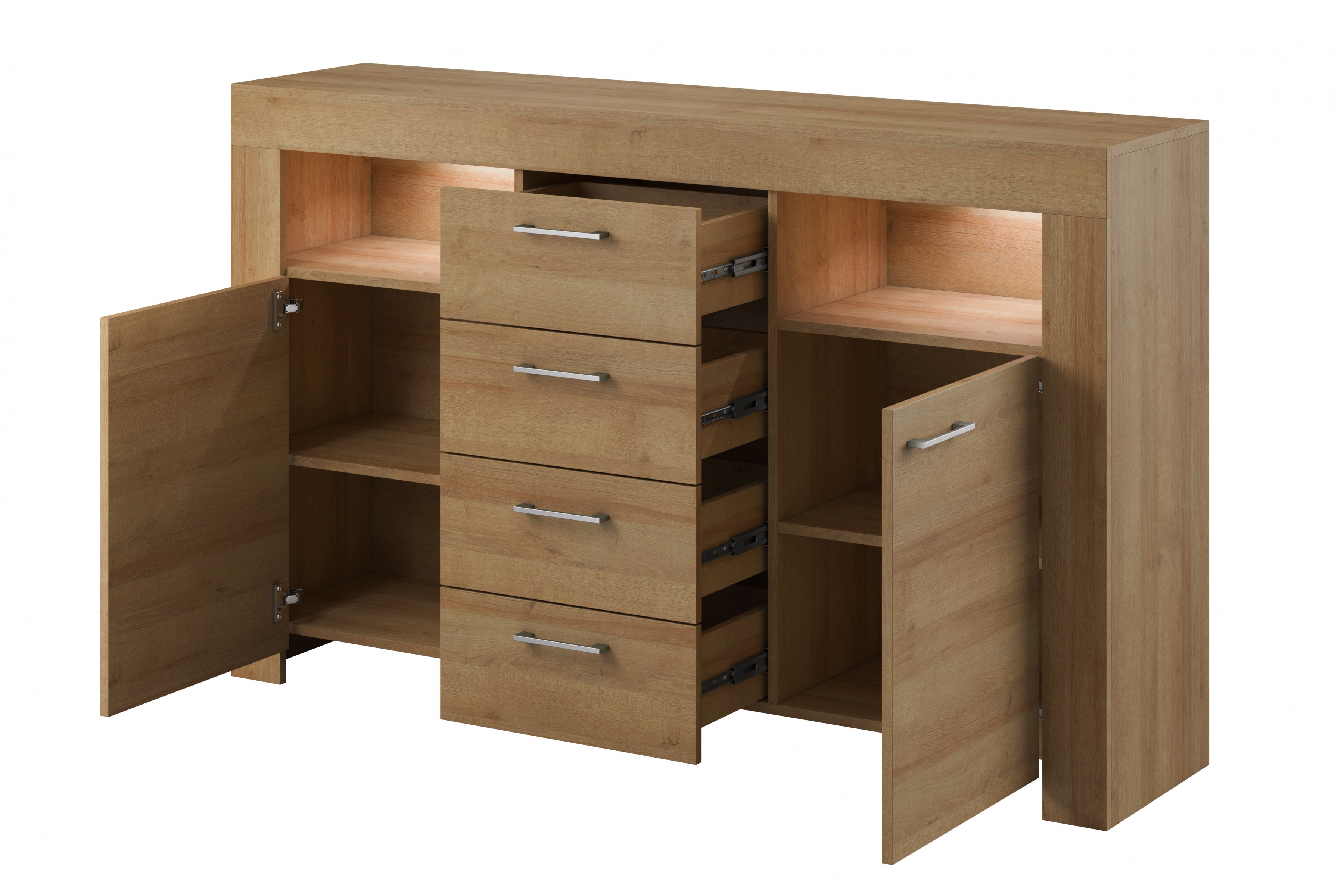 Komoda Favi se 4 zásuvkami - dub riviera Komoda dvoudveřová se čtyřmi zásuvkami Favi - dub riviera