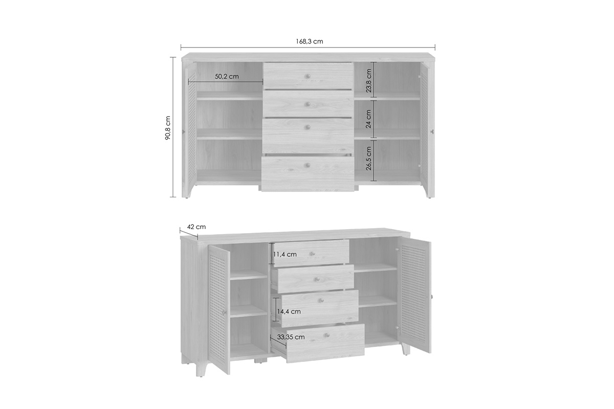 Komoda dvojdverová so štyrmi zásuvkami Selia 05 - jackson hikory / amadeus Komoda dvojdverová so štyrmi zásuvkami Selia 05 - jackson hikory / amadeus - Rozmery