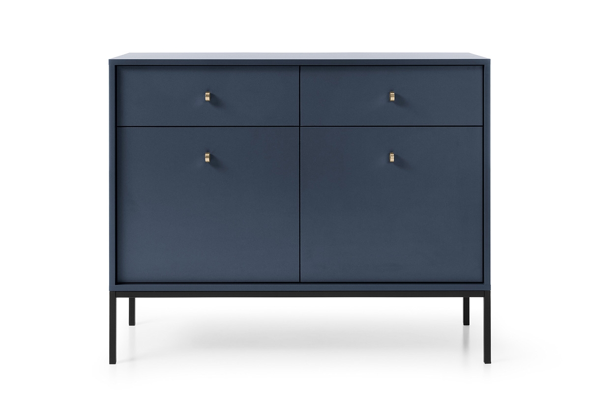 Komoda s dvoma zásuvkami Eladia 104 - tmavomodrá Námornícka modrá komoda s čiernym rámom