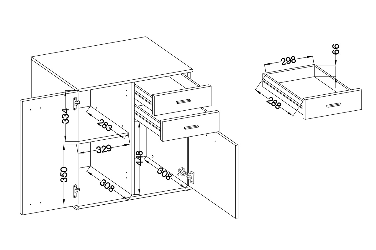 Komoda Luck II 71 cm - bílá Komoda dvoudveřová se dvěma zásuvkami Luck II - Bílý