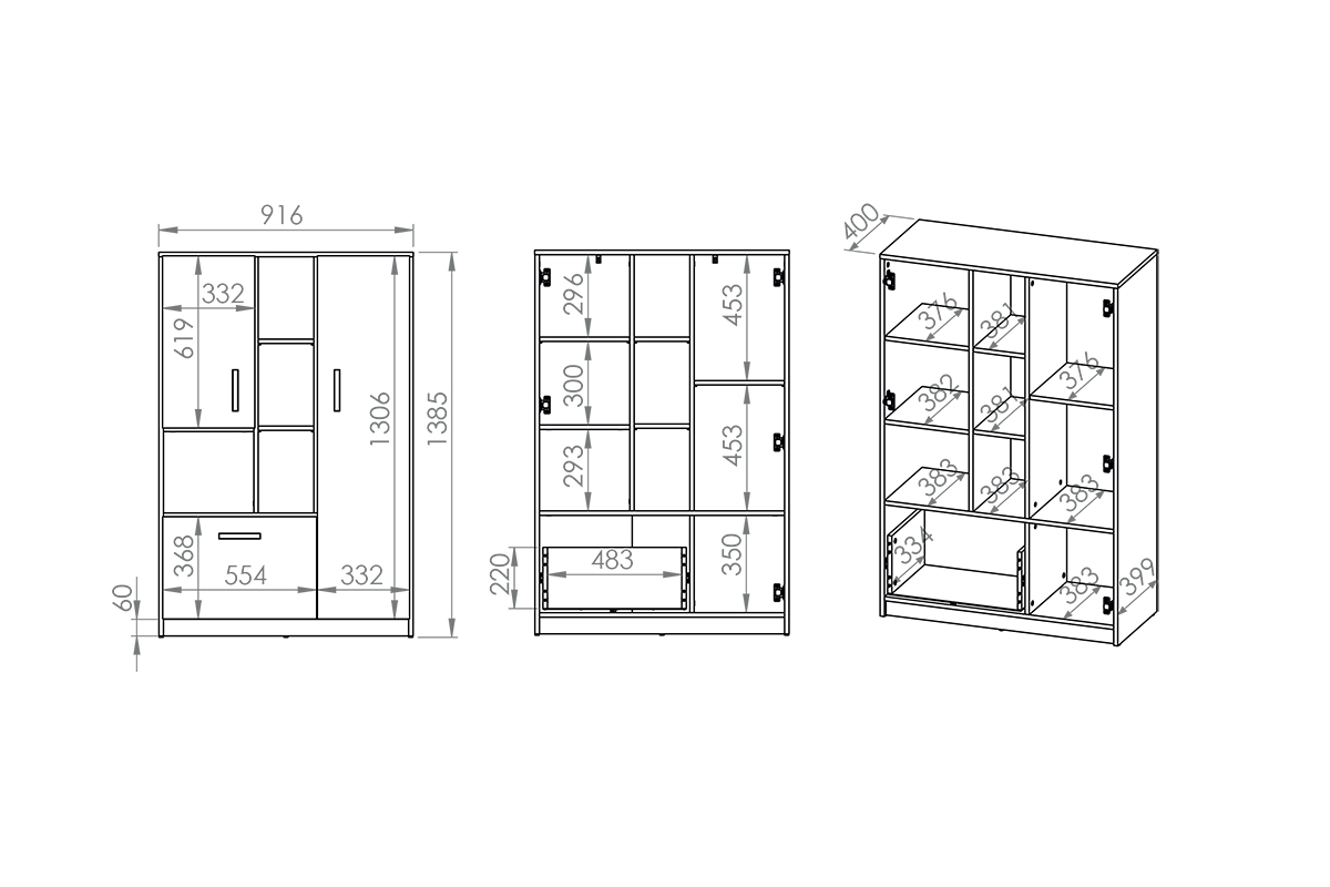 Komoda Makat 05 se zásuvkou Komoda z policemi a zásuvkou