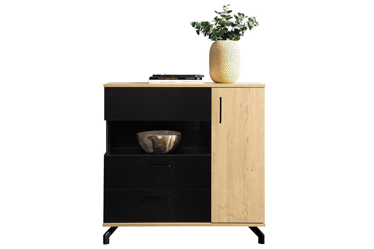 Komoda Madison MD11 - černá / dub piškotový Černá vitrína