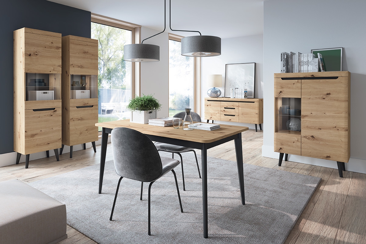 Komoda Dorin 160 se zásuvkami - dub artisan Nábytek na černých nohách