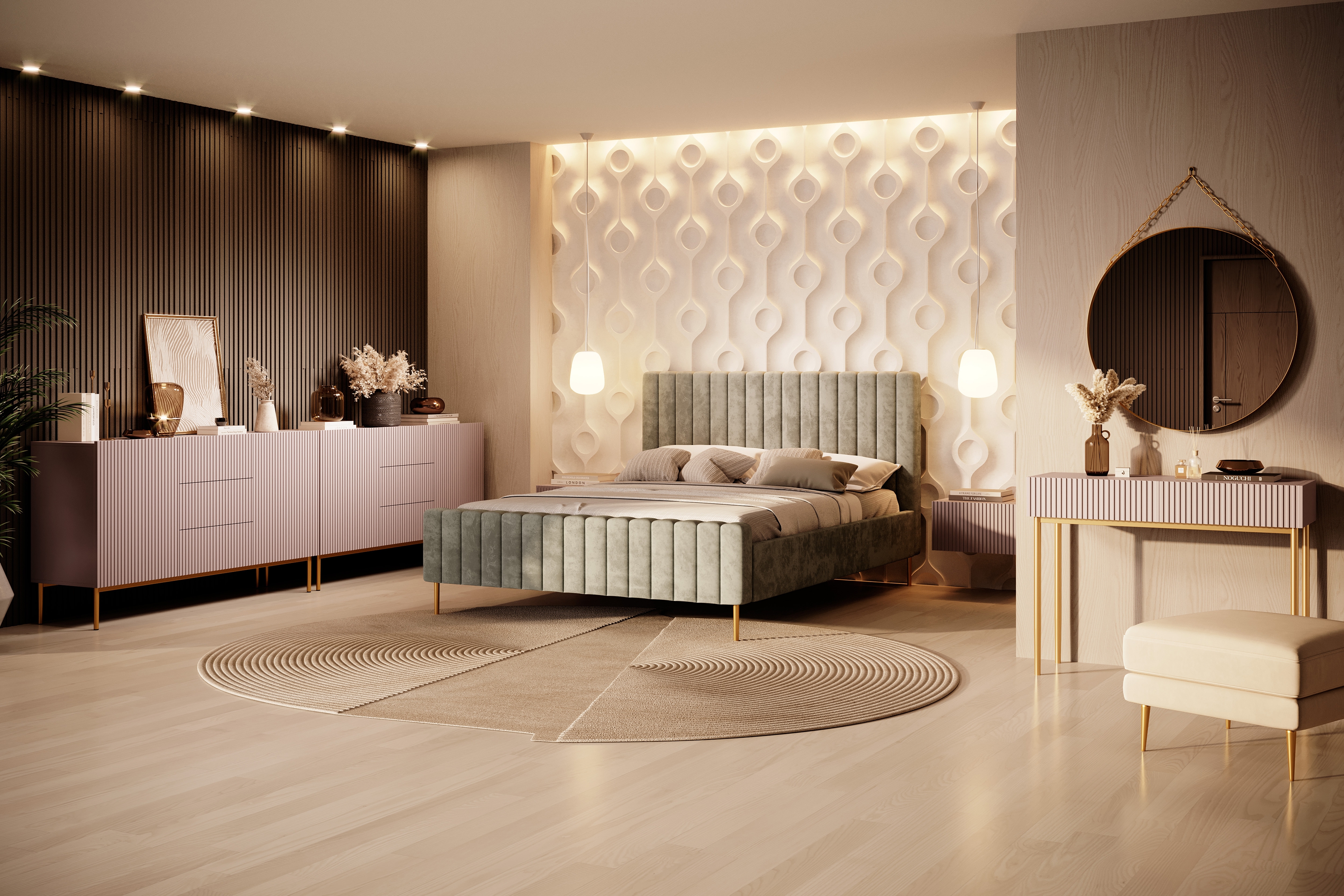 Komoda Nicole 150 cm se zásuvkami a policemi - antická růžová / zlaté nožky Komoda dvoudveřová se zásuvkami na kovových nohách Nicole 150 cm - antický Růžová / zlaté nozki