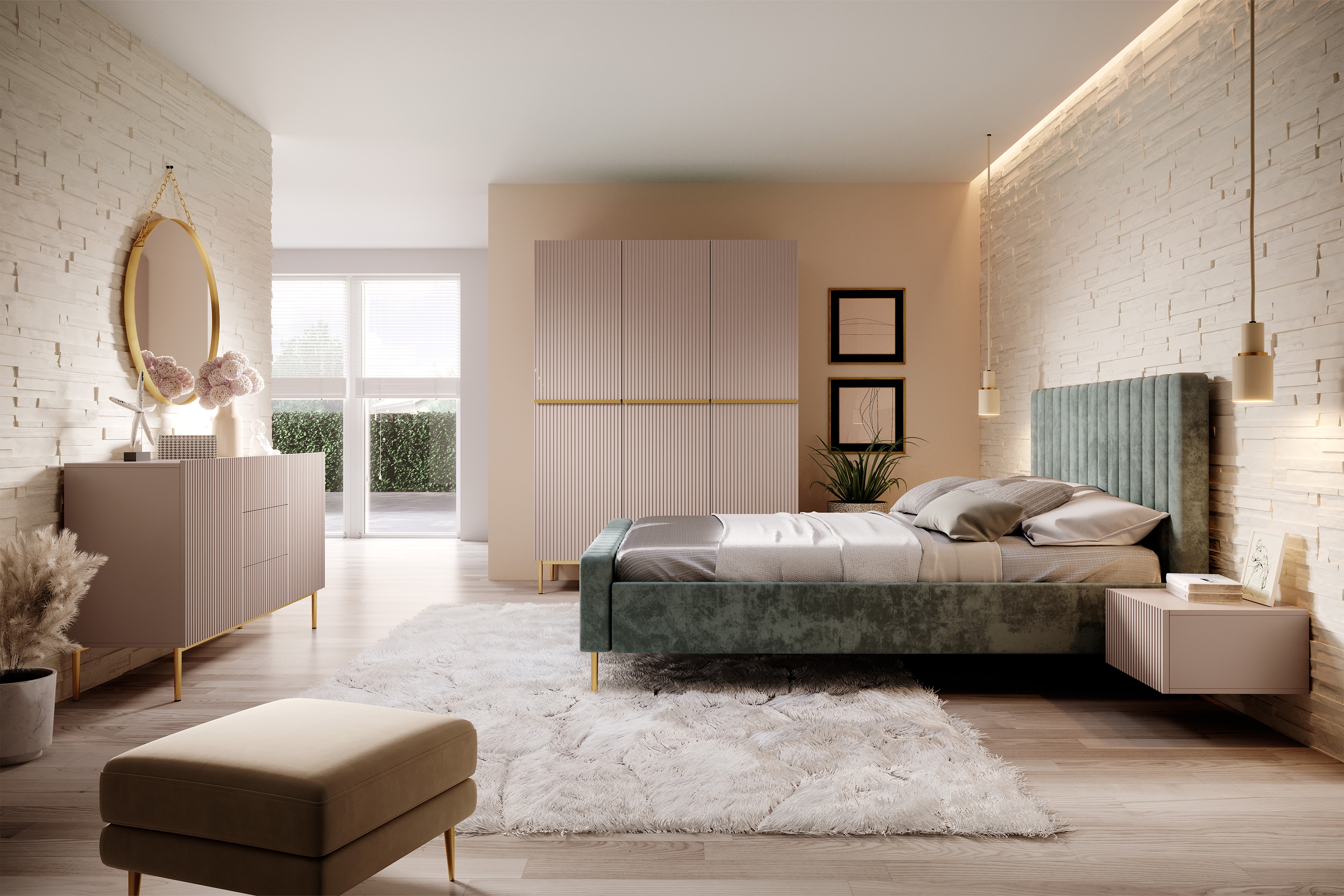 Komoda Nicole 150 cm se zásuvkami a policemi - antická růžová / zlaté nožky Komoda dvoudveřová se zásuvkami na kovových nohách Nicole 150 cm - antický Růžová / zlaté nozki