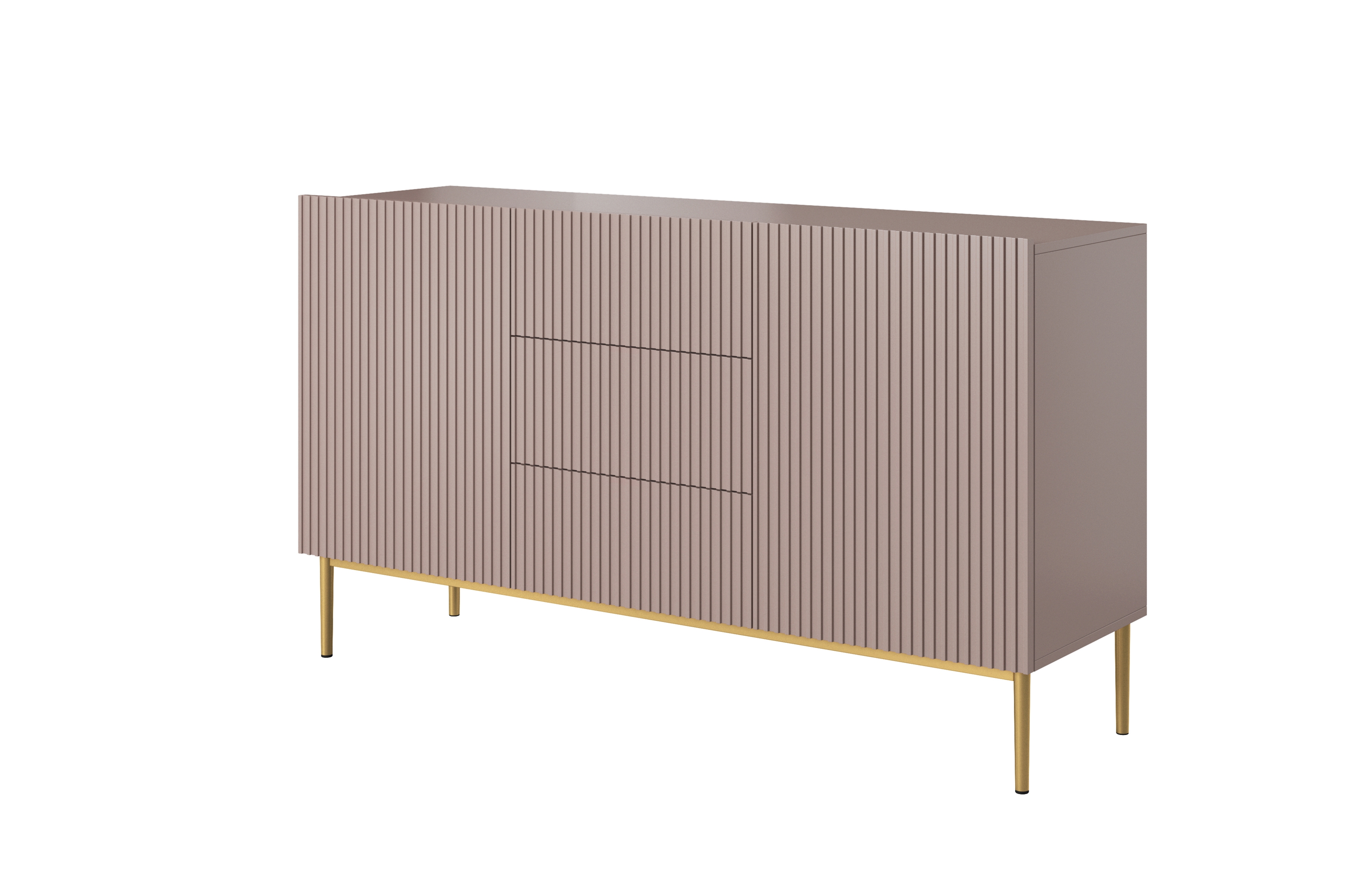 Komoda Nicole 150 cm se zásuvkami a policemi - antická růžová / zlaté nožky Komoda dvoudveřová se zásuvkami na kovových nohách Nicole 150 cm - antický Růžová / zlaté nozki