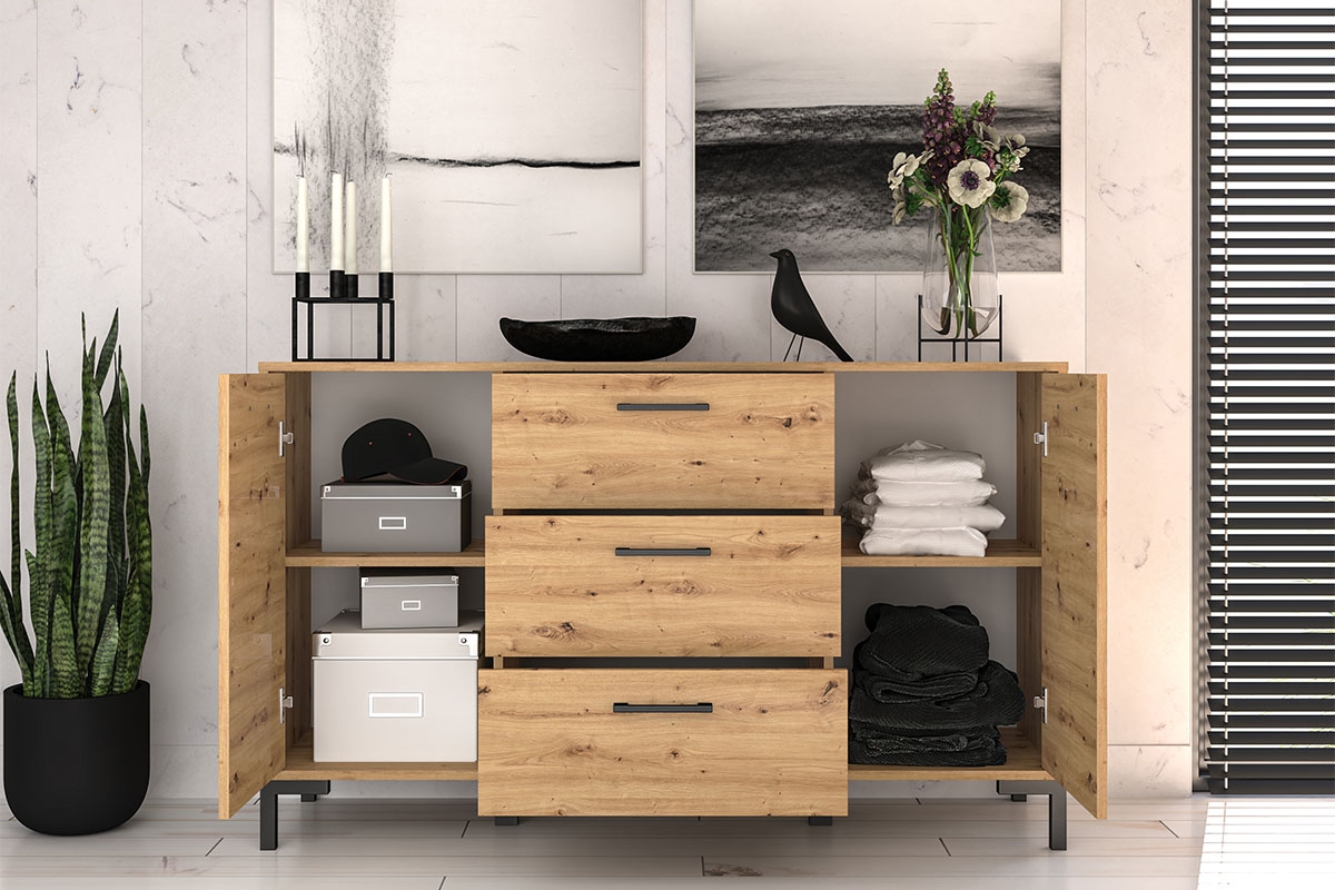 Komoda Klarso 12 so zásuvkami 138 cm - Dub artisan Komoda do predsienie