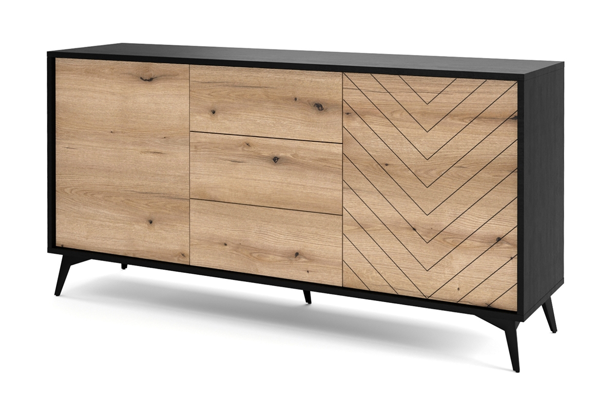 Komoda s tromi zásuvkami Sewana - Dub evoke / čierny Komoda z Čiernyymi nozkami