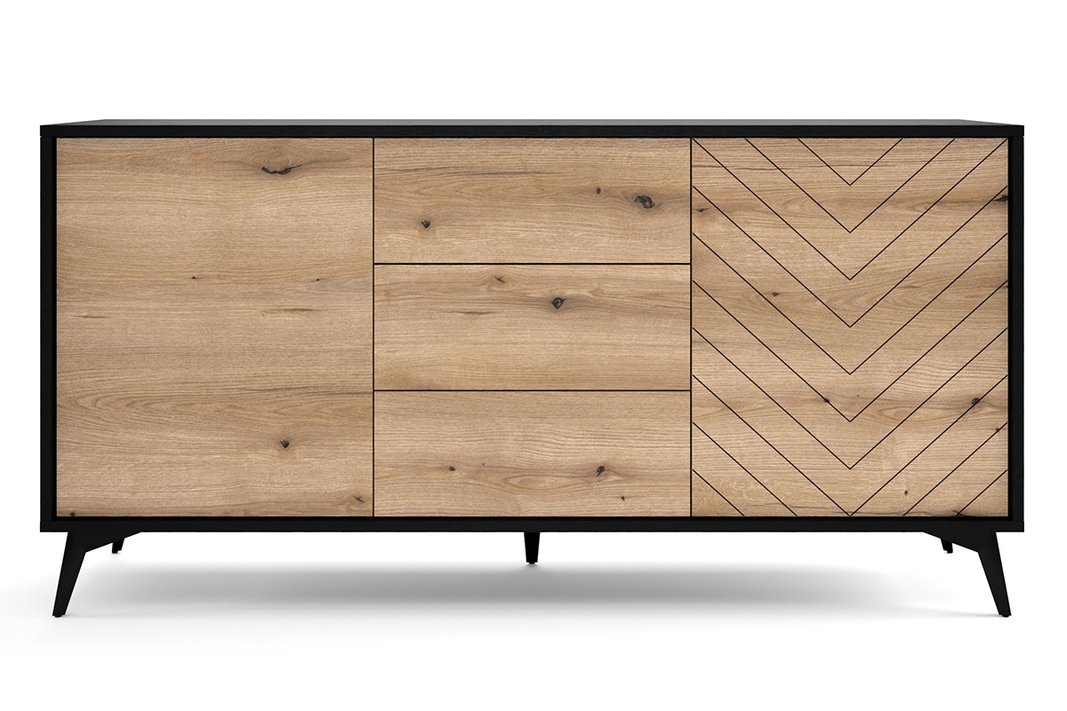 Komoda s tromi zásuvkami Sewana - Dub evoke / čierny Komoda z Čiernyym korpusem