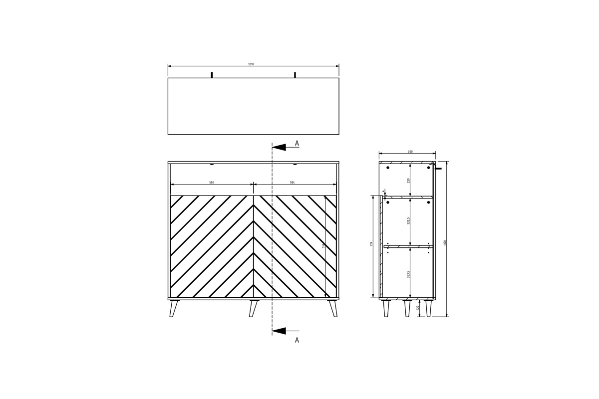 Komoda Parisja s výklenkem - grafitový lesk Komoda dvoudveřová s výklenkem Paris - Grafitový lesk - Rozměry