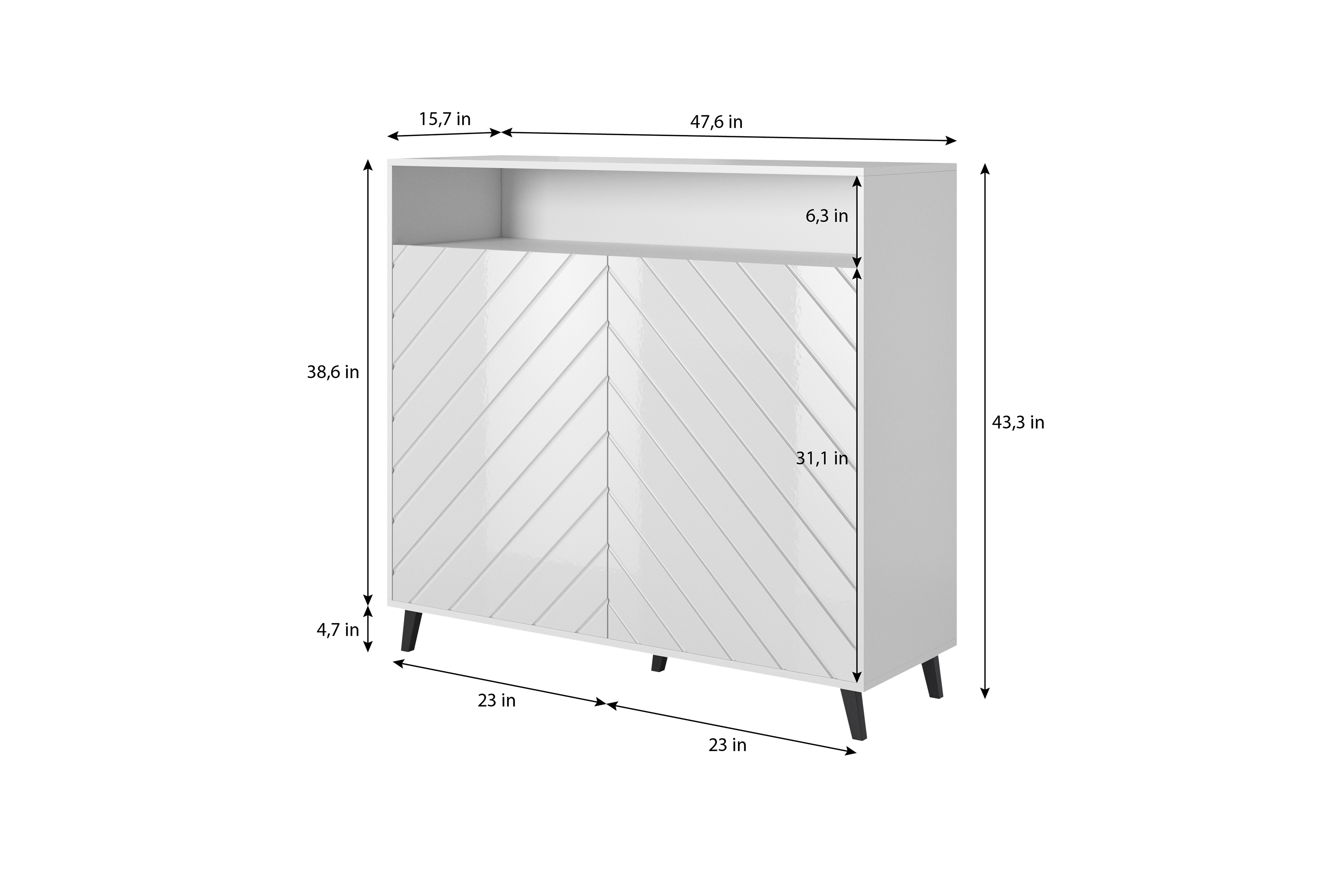 Komoda Parisja s výklenkem - grafitový lesk Komoda dvoudveřová z wneka Parisja - grafitový lesk