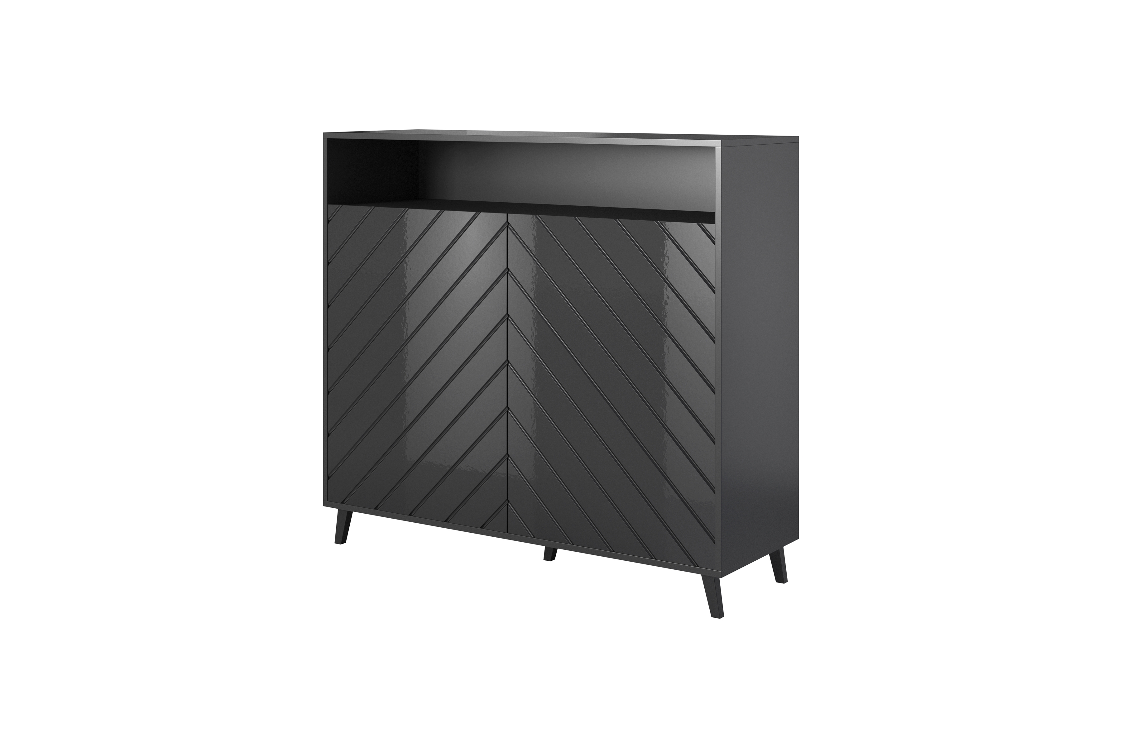 Komoda Parisja s výklenkem - grafitový lesk Komoda dvoudveřová z wneka Parisja - grafitový lesk