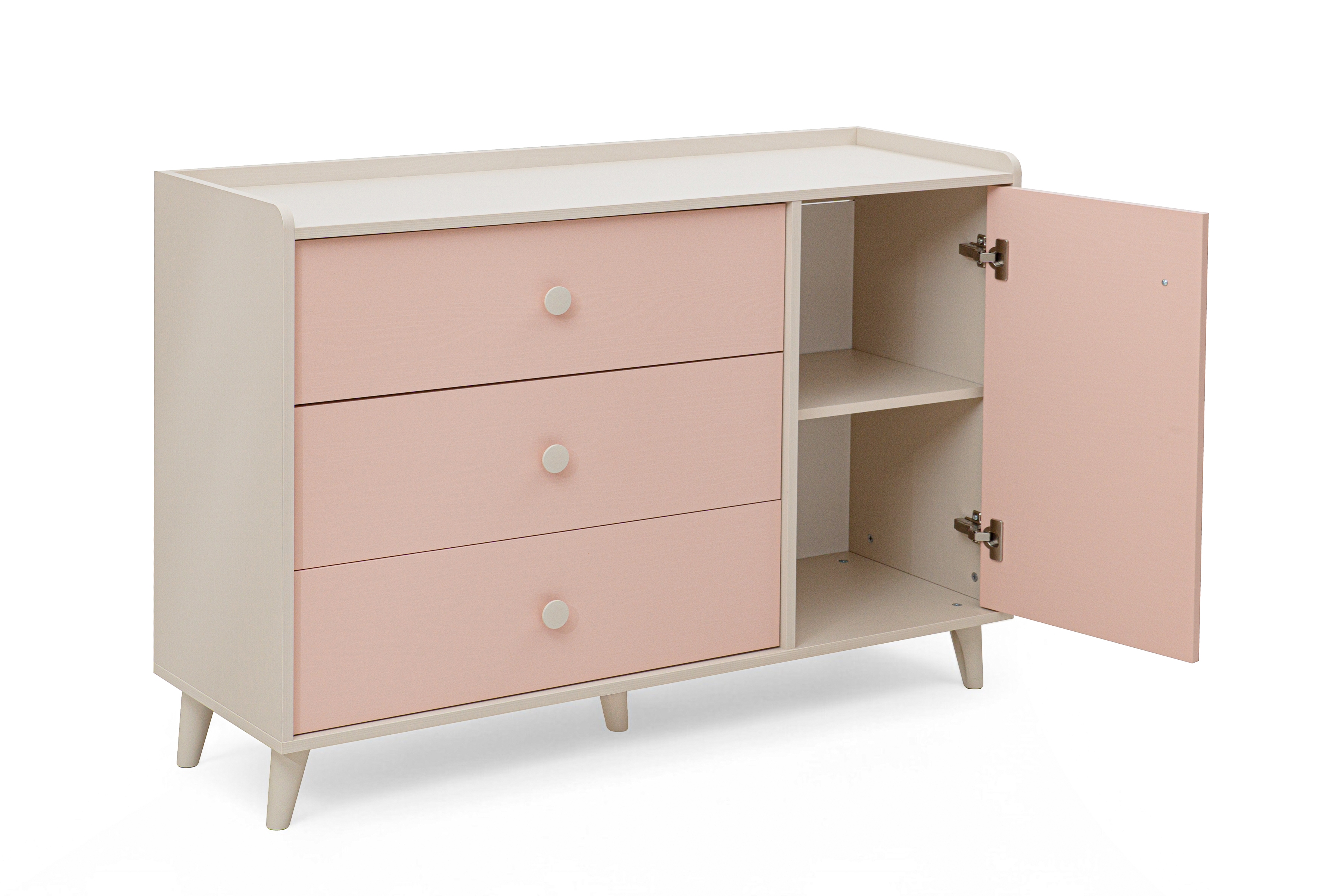 Dětská komoda Marla se zásuvkami 120 cm - pouštní písek / růžová Komoda dziecieca Marla 120 cm se zásuvkami - piasek pustyni / Růžová / millenial pink