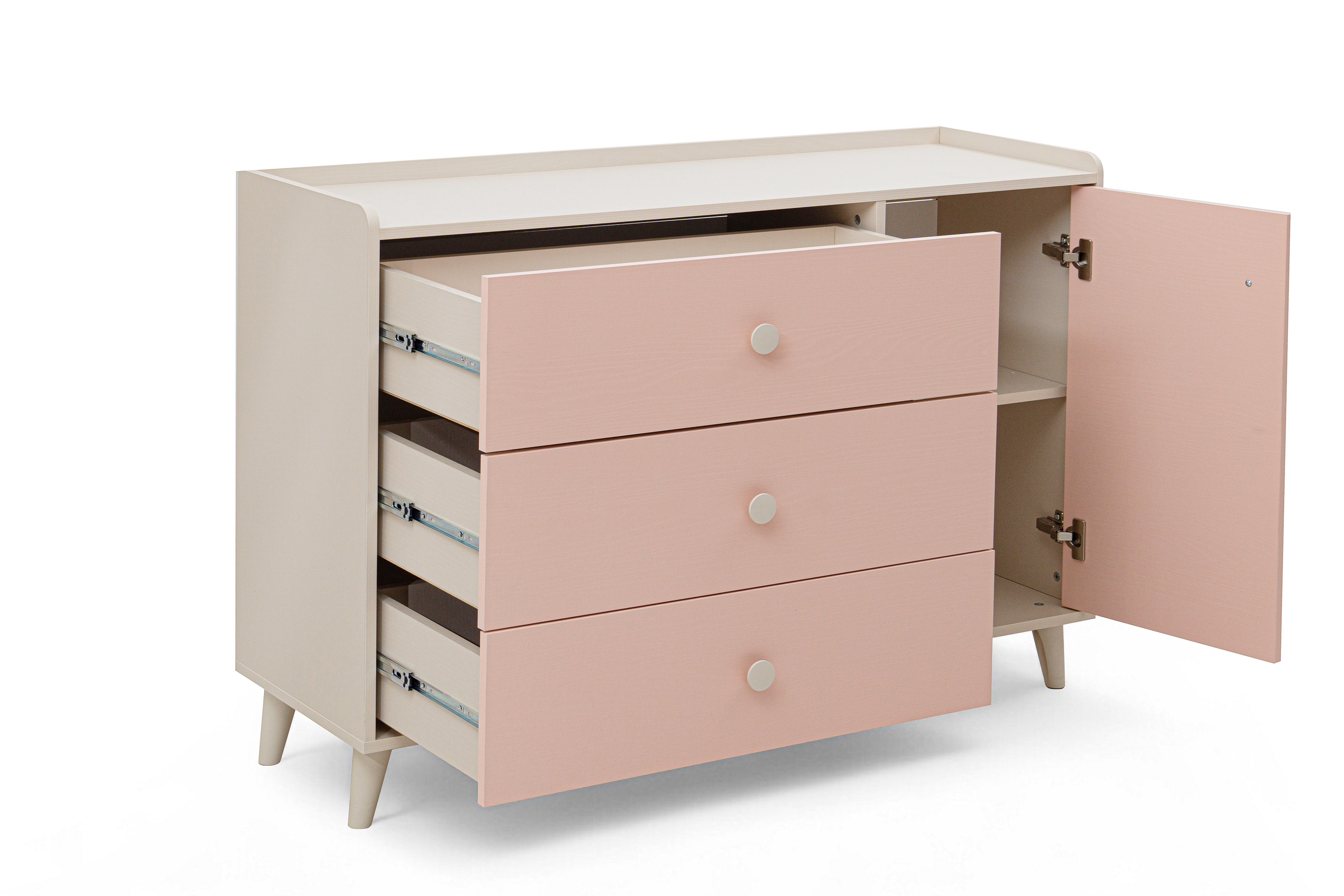 Dětská komoda Marla se zásuvkami 120 cm - pouštní písek / růžová Komoda dziecieca Marla 120 cm se zásuvkami - piasek pustyni / Růžová / millenial pink