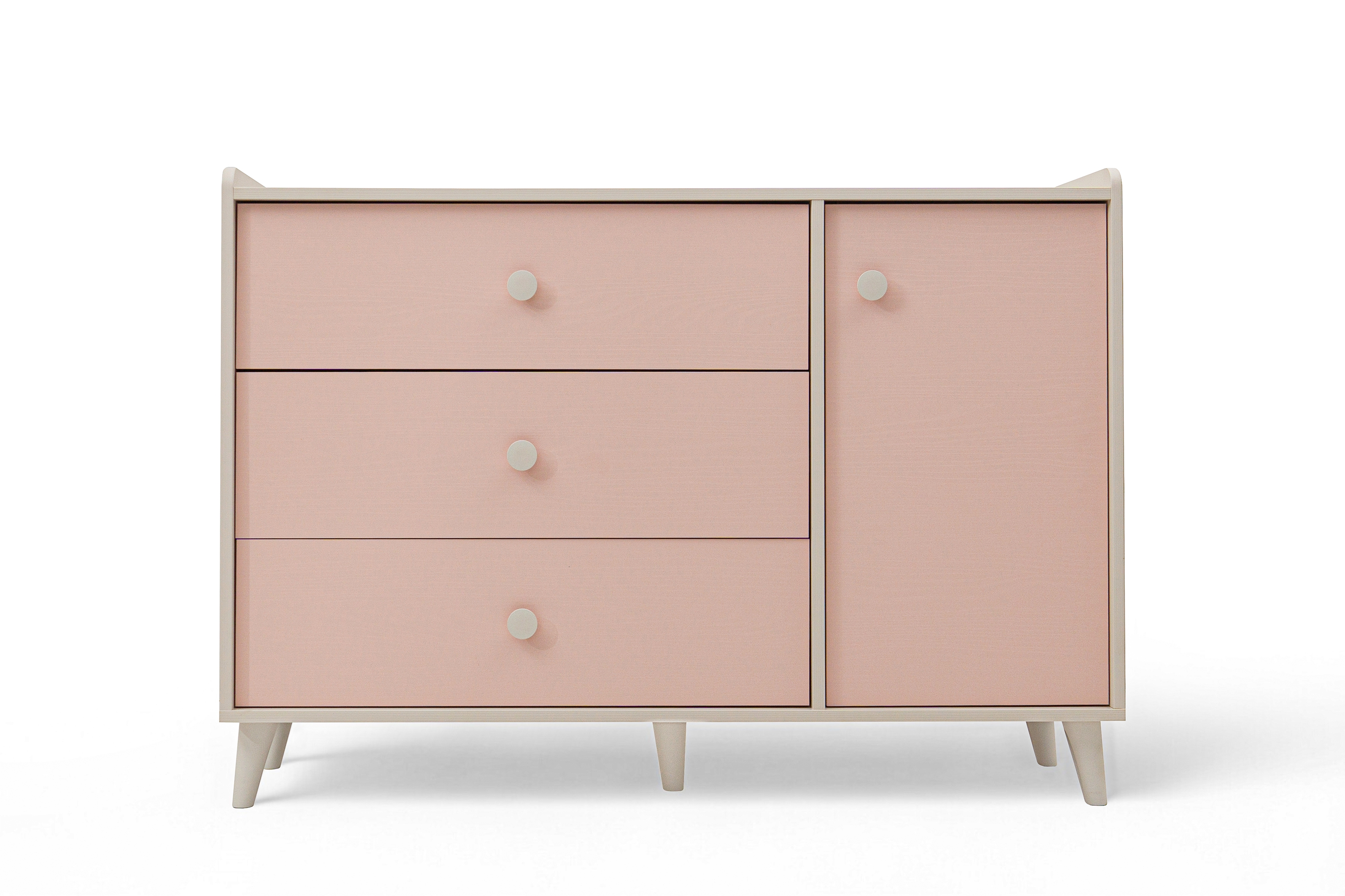 Dětská komoda Marla se zásuvkami 120 cm - pouštní písek / růžová Komoda dziecieca Marla 120 cm se zásuvkami - piasek pustyni / Růžová / millenial pink