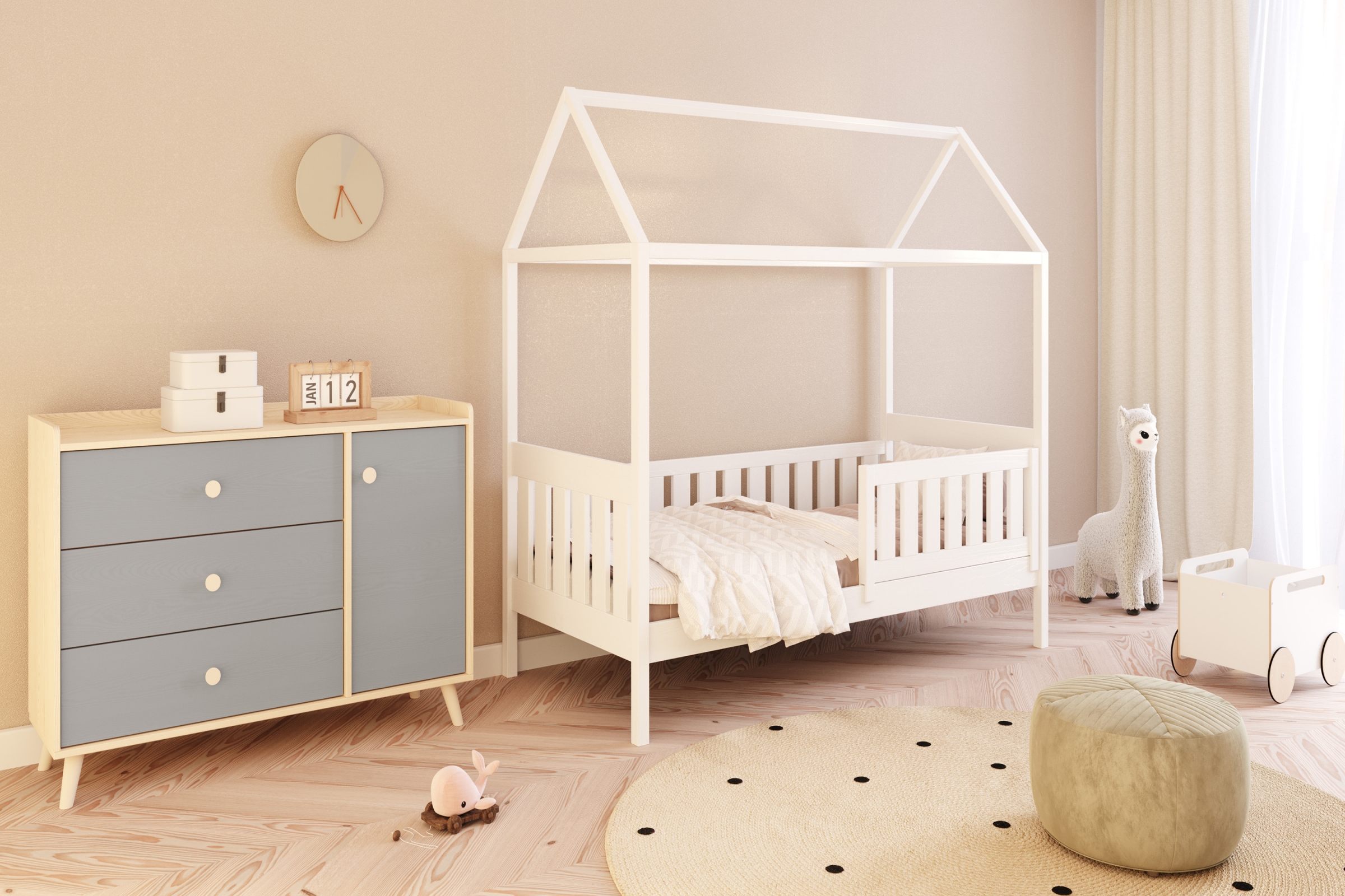Dětská komoda Marla  se zásuvkami 120 cm - pouštní písek / šedá pallad Komoda dziecieca Marla 120 cm se zásuvkami - piasek pustyni / šedá pallad