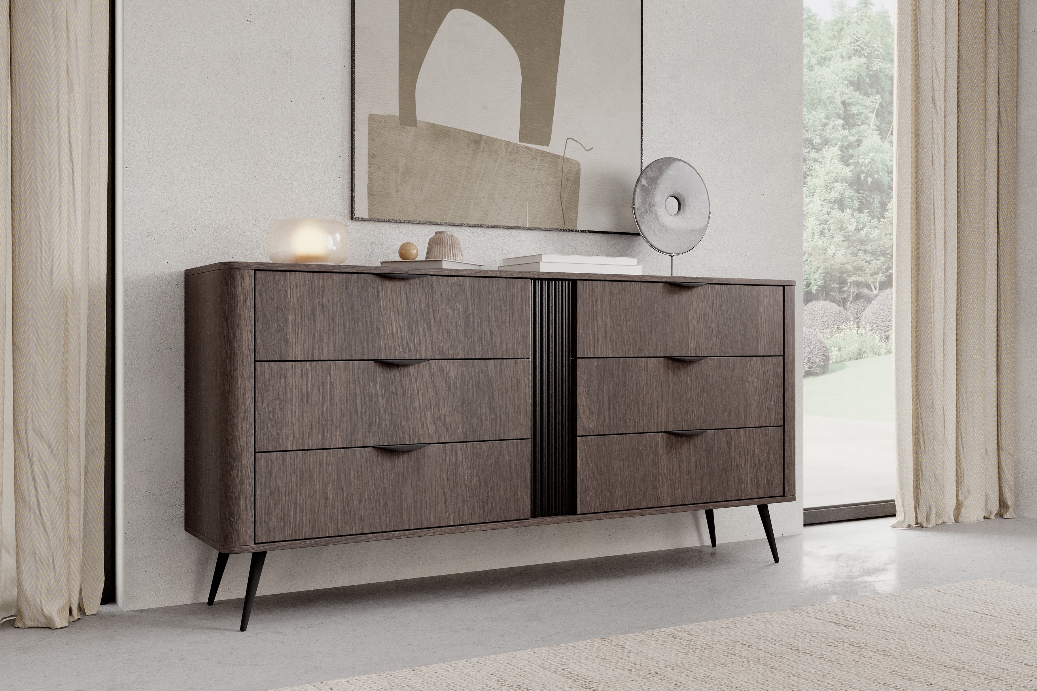 Komoda Edrin 163 cm se zásuvkami - dub dunin / černá Komoda Edrin 163 cm se zásuvkami - dub dunin / černá