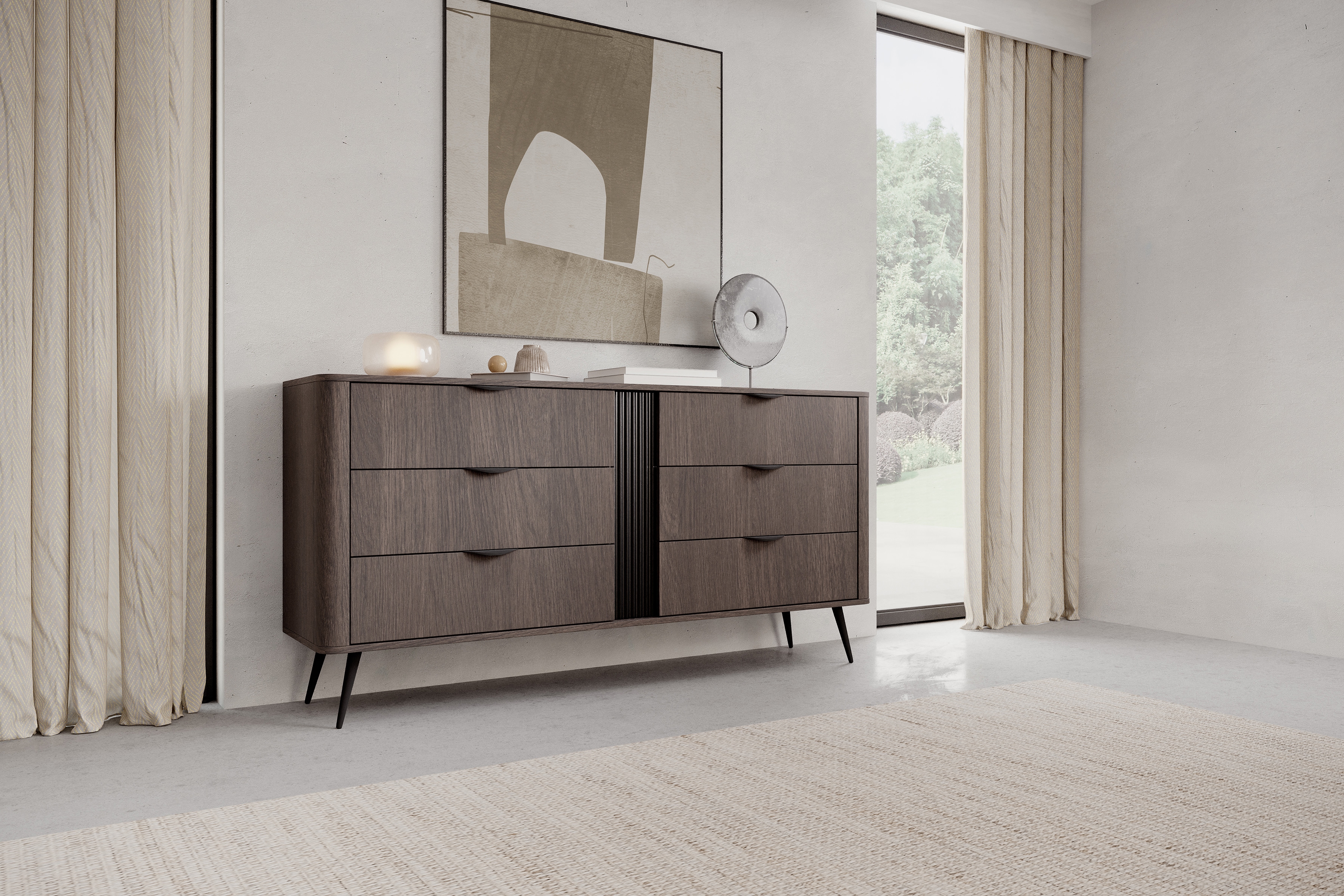 Komoda Edrin 163 cm se zásuvkami - dub dunin / černá Komoda Edrin 163 cm se zásuvkami - dub dunin / černá