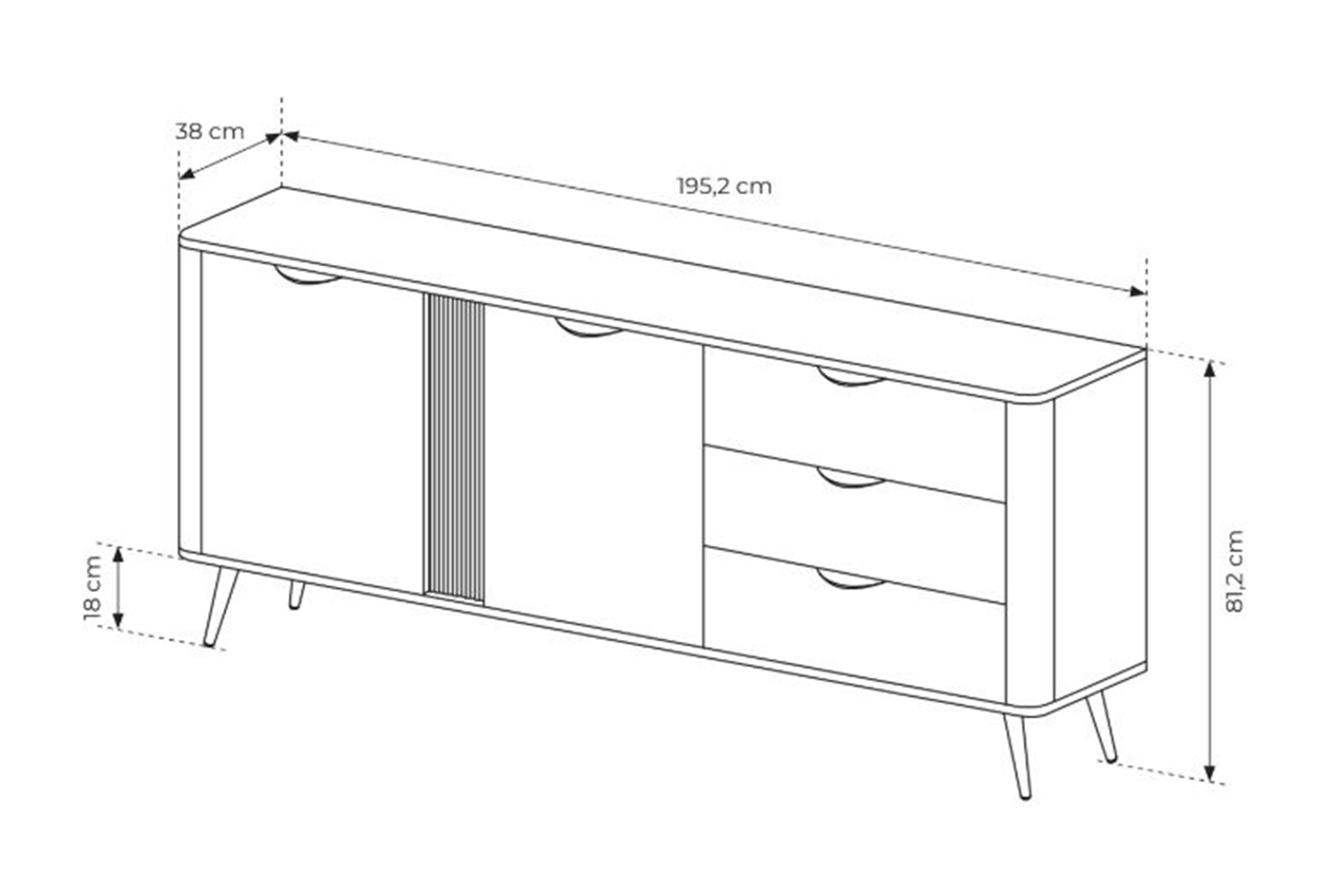 Komoda Edrin 195 cm so zásuvkami - dub dunin / čierna Komoda Edrin 195 cm so zásuvkami - Dub dunin / Čierny