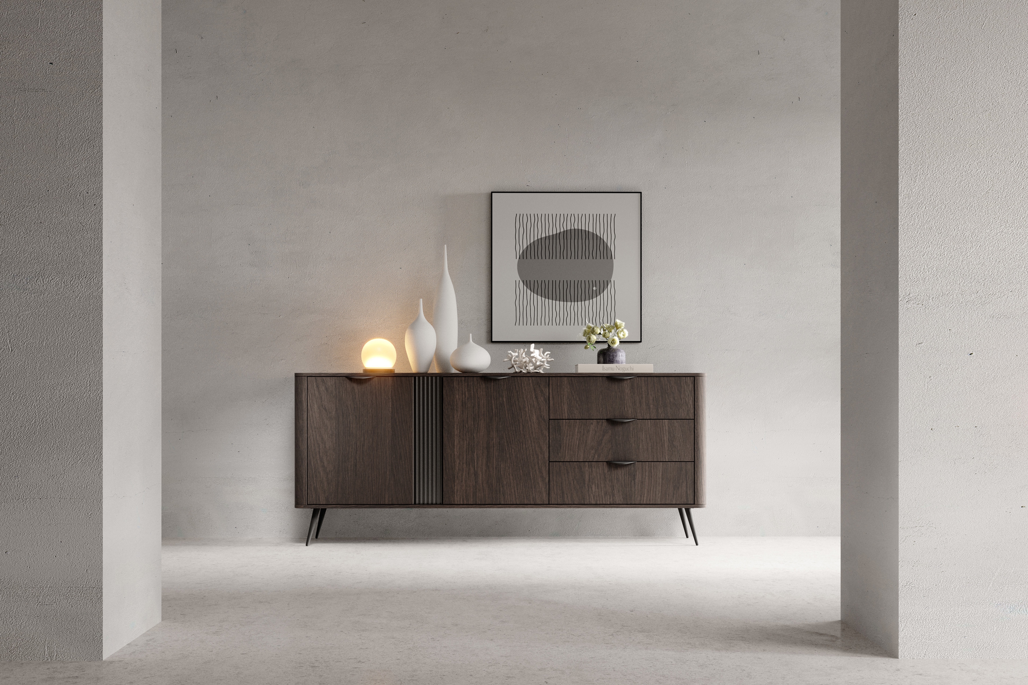 Komoda Edrin 195 cm so zásuvkami - dub dunin / čierna Komoda Edrin 195 cm so zásuvkami - Dub dunin / Čierny