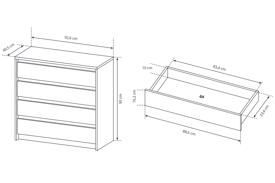 Komoda Elazo so 4 zásuvkami 93 cm - biely/Dub craft Komoda Elazo so 4 zásuvkami 93 cm - Biely/Dub craft