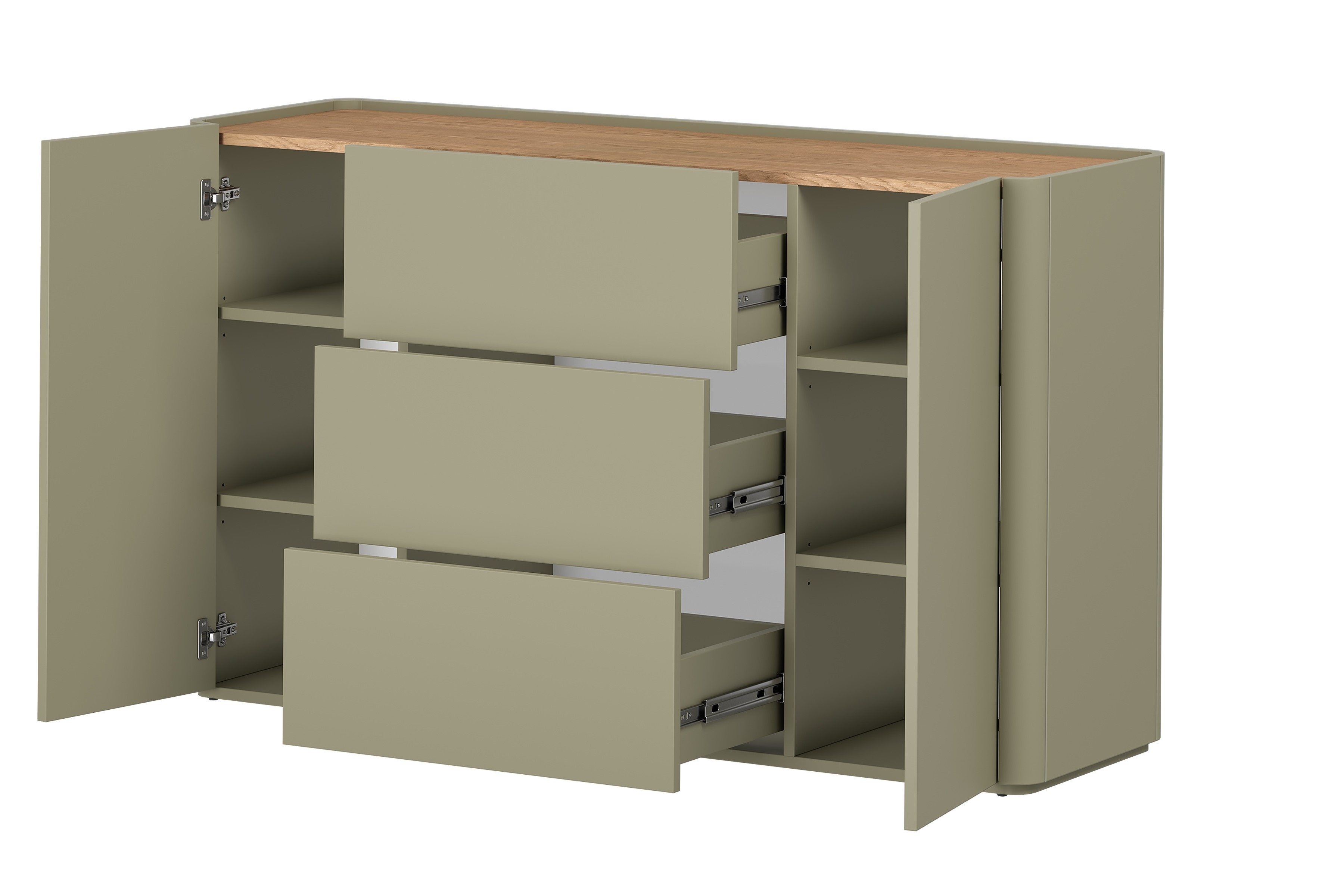 Komoda Elivo 150 cm - eukalyptus / dub baltic dune Komoda Elivo 150 cm so zásuvkami - eukaliptus / Dub baltic dune