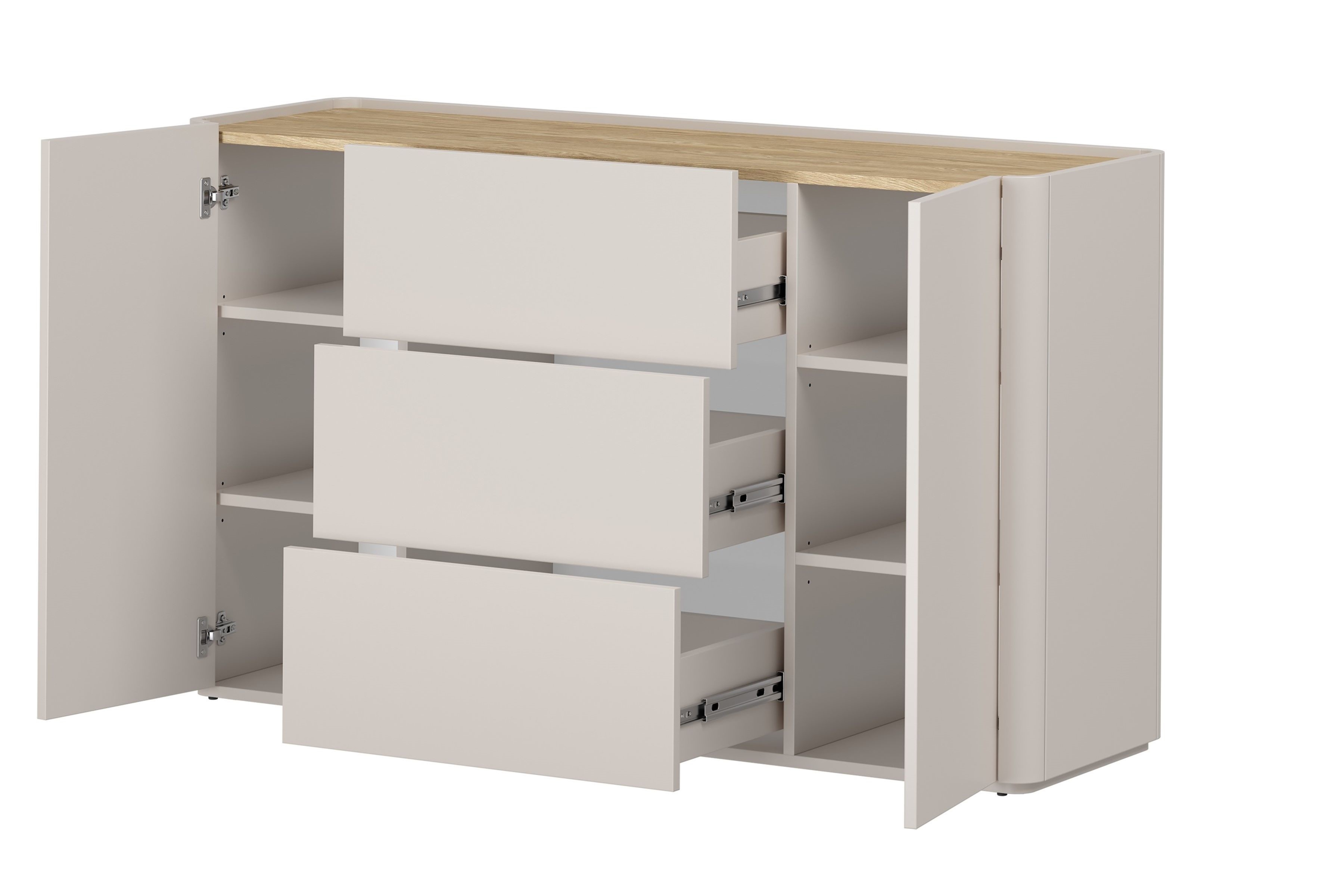 Komoda Elivo 150 cm - kašmírová / dub olejovaný Komoda Elivo 150 cm so zásuvkami - kašmír / Dub olejowany