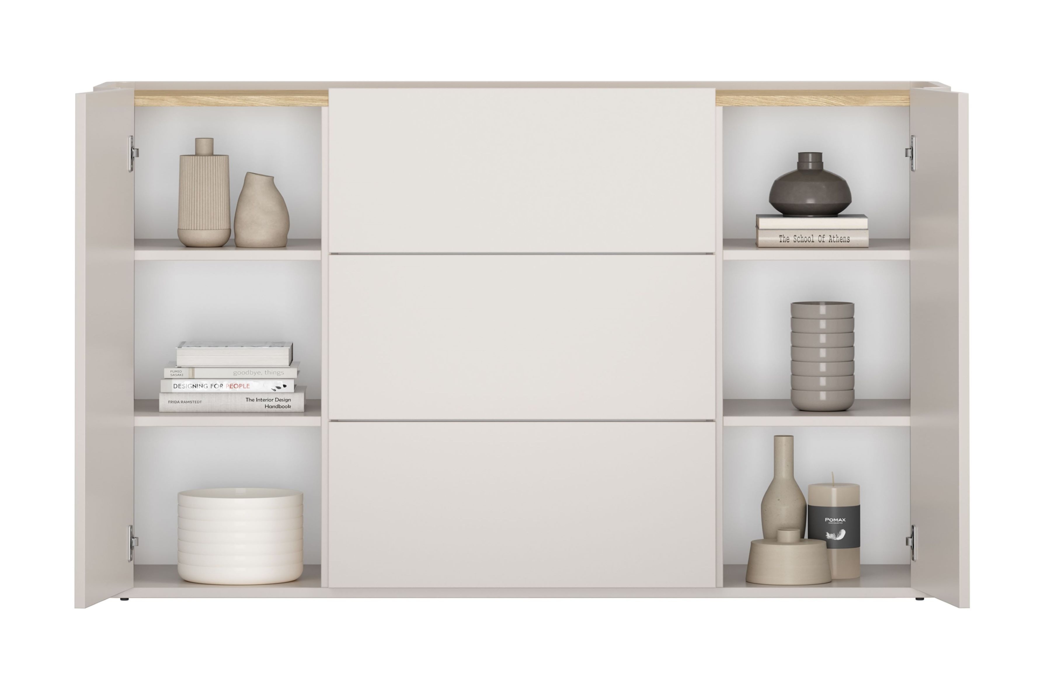 Komoda Elivo 150 cm - kašmírová / dub olejovaný Komoda Elivo 150 cm so zásuvkami - kašmír / Dub olejowany