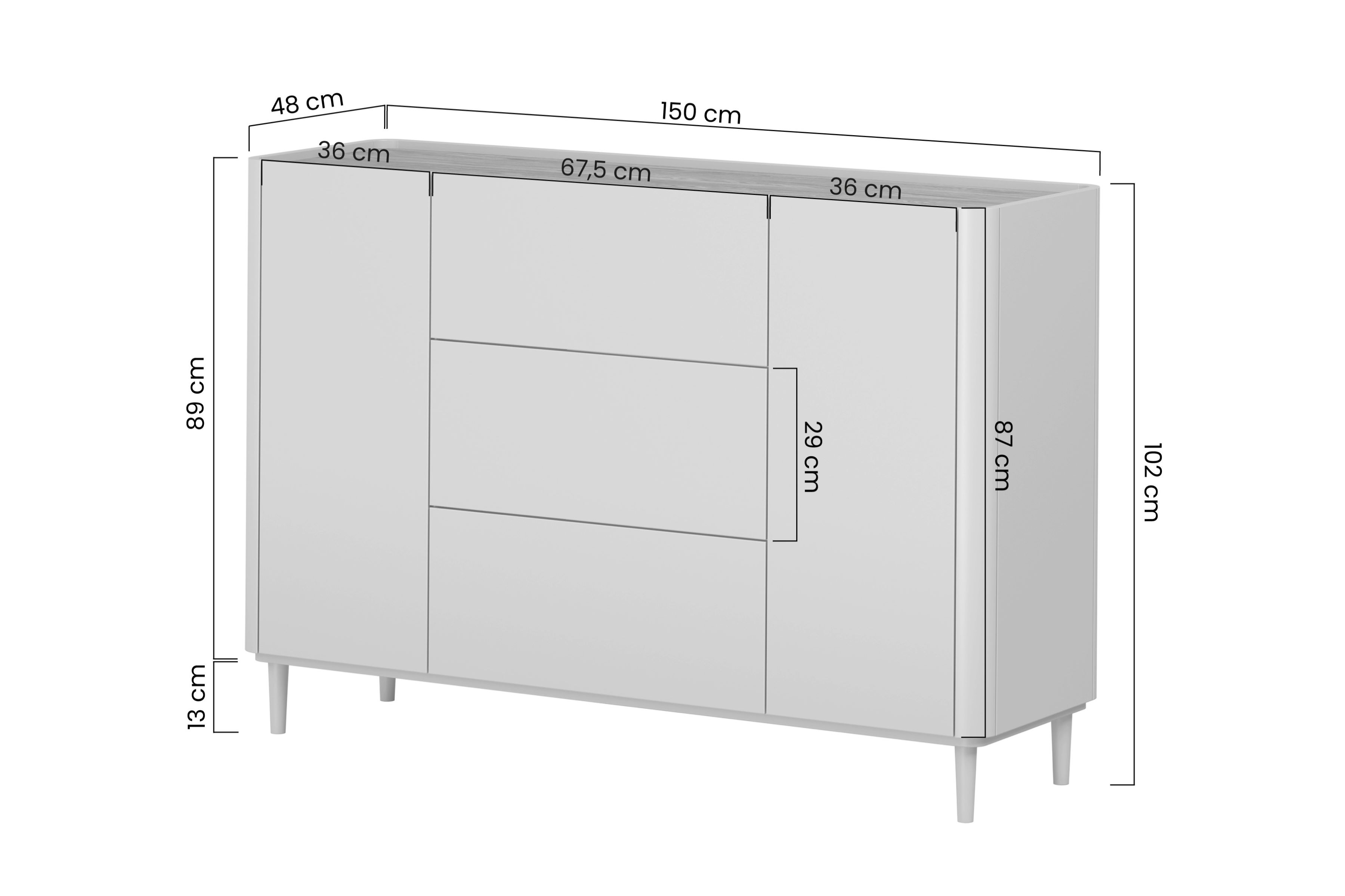 Komoda Elivo 150 cm na nožičkách - eukalyptus / dub baltic dune Komoda Elivo 150 cm so zásuvkami na nôžkach - eukaliptus / Dub baltic dune