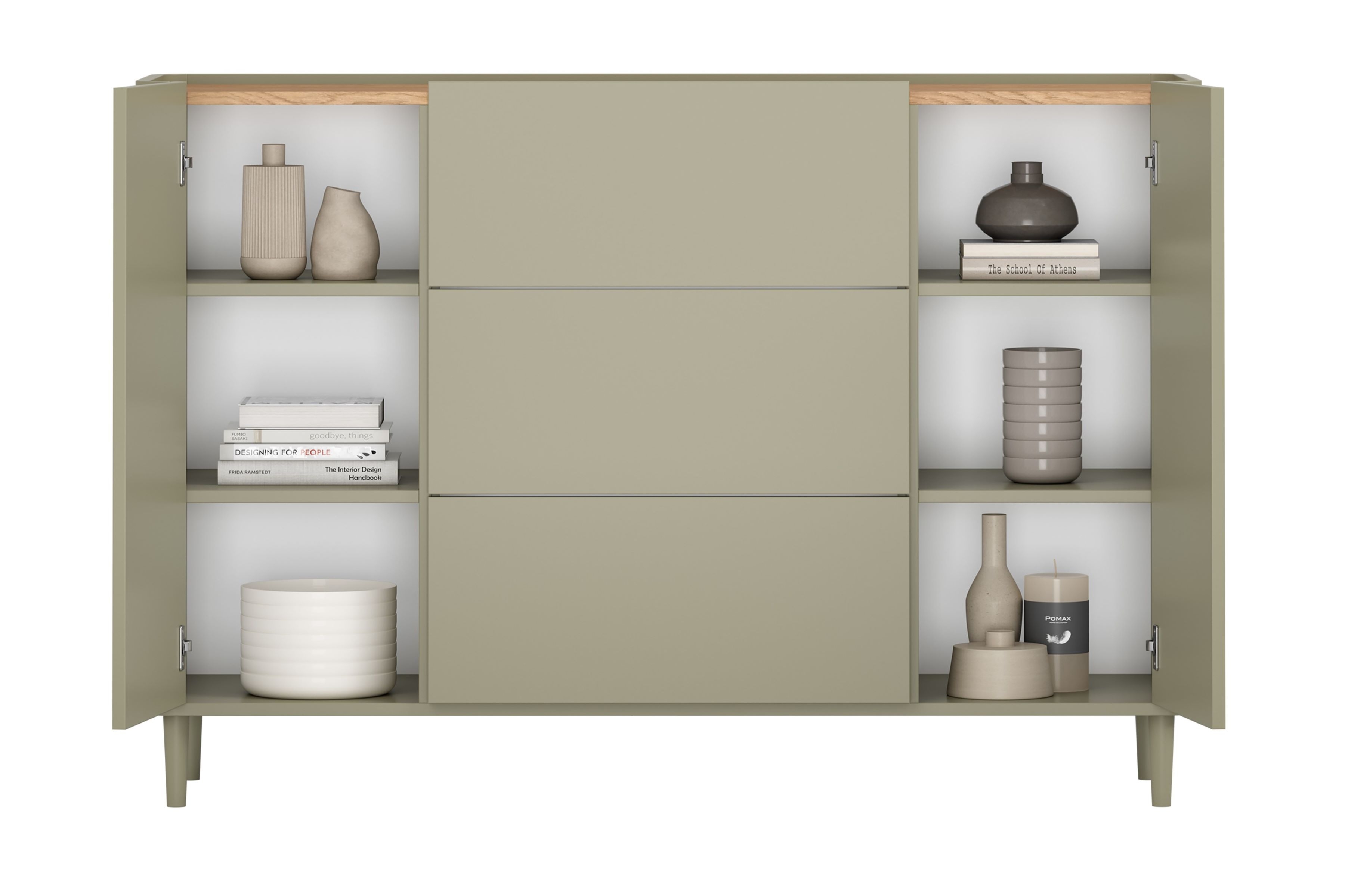 Komoda Elivo 150 cm na nožičkách - eukalyptus / dub baltic dune Komoda Elivo 150 cm so zásuvkami na nôžkach - eukaliptus / Dub baltic dune