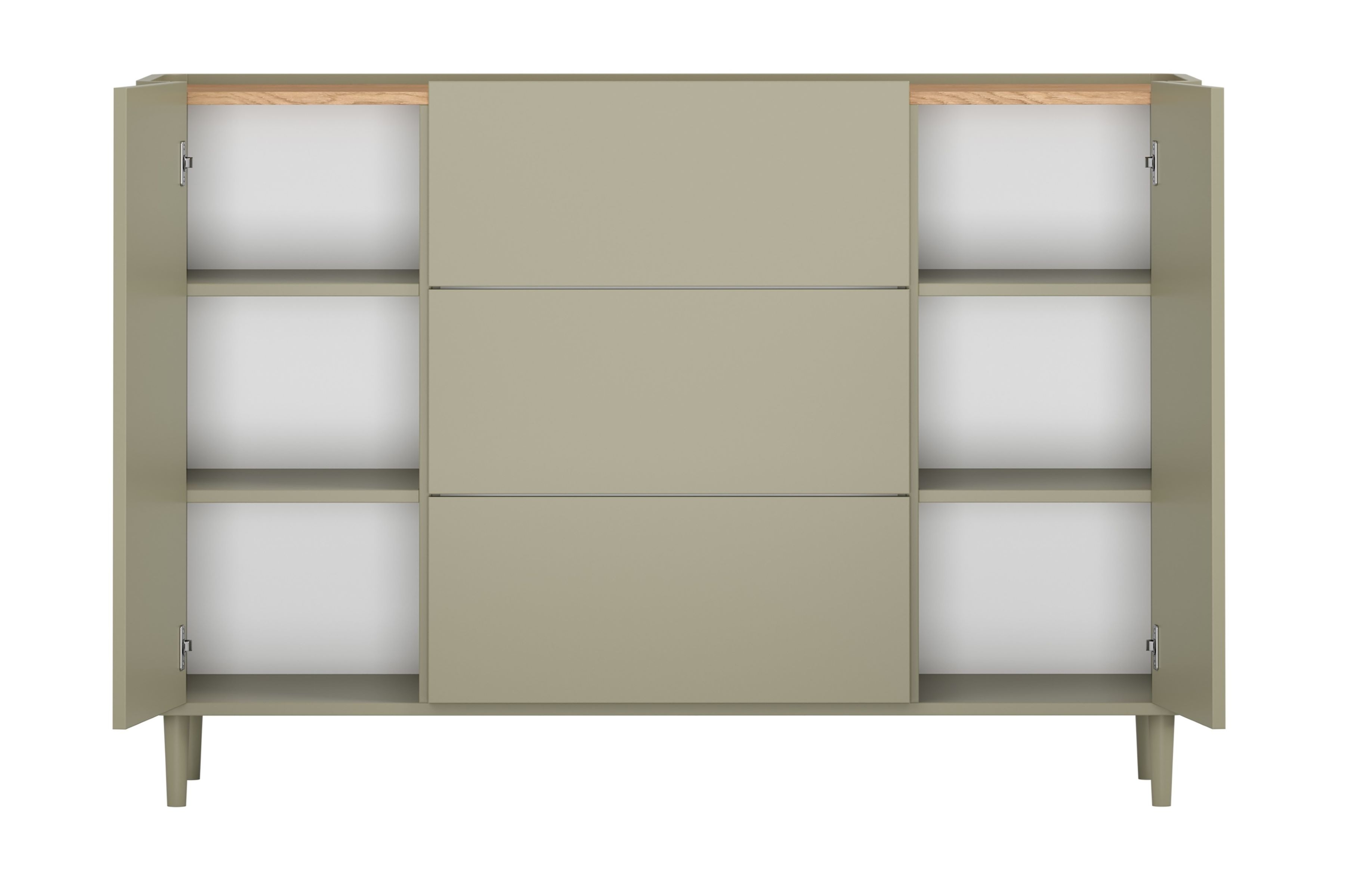 Komoda Elivo 150 cm na nožičkách - eukalyptus / dub baltic dune Komoda Elivo 150 cm so zásuvkami na nôžkach - eukaliptus / Dub baltic dune