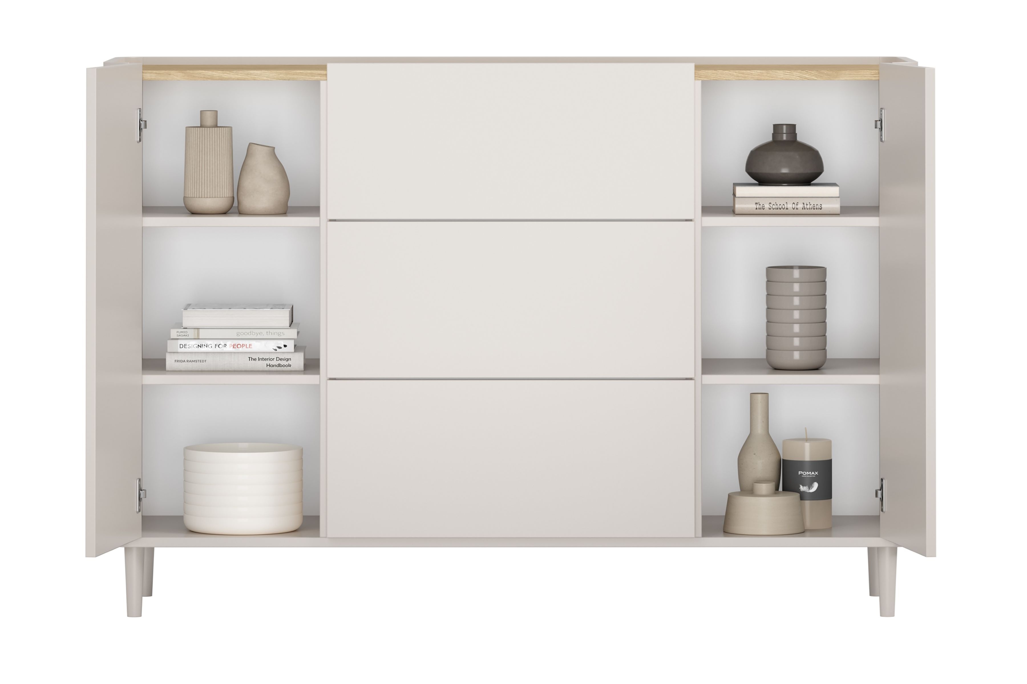 Komoda Elivo 150 cm so zásuvkami na nožičkách - kašmír / olejovaný dub Komoda Elivo 150 cm so zásuvkami na nôžkach - kašmír / Dub olejowany