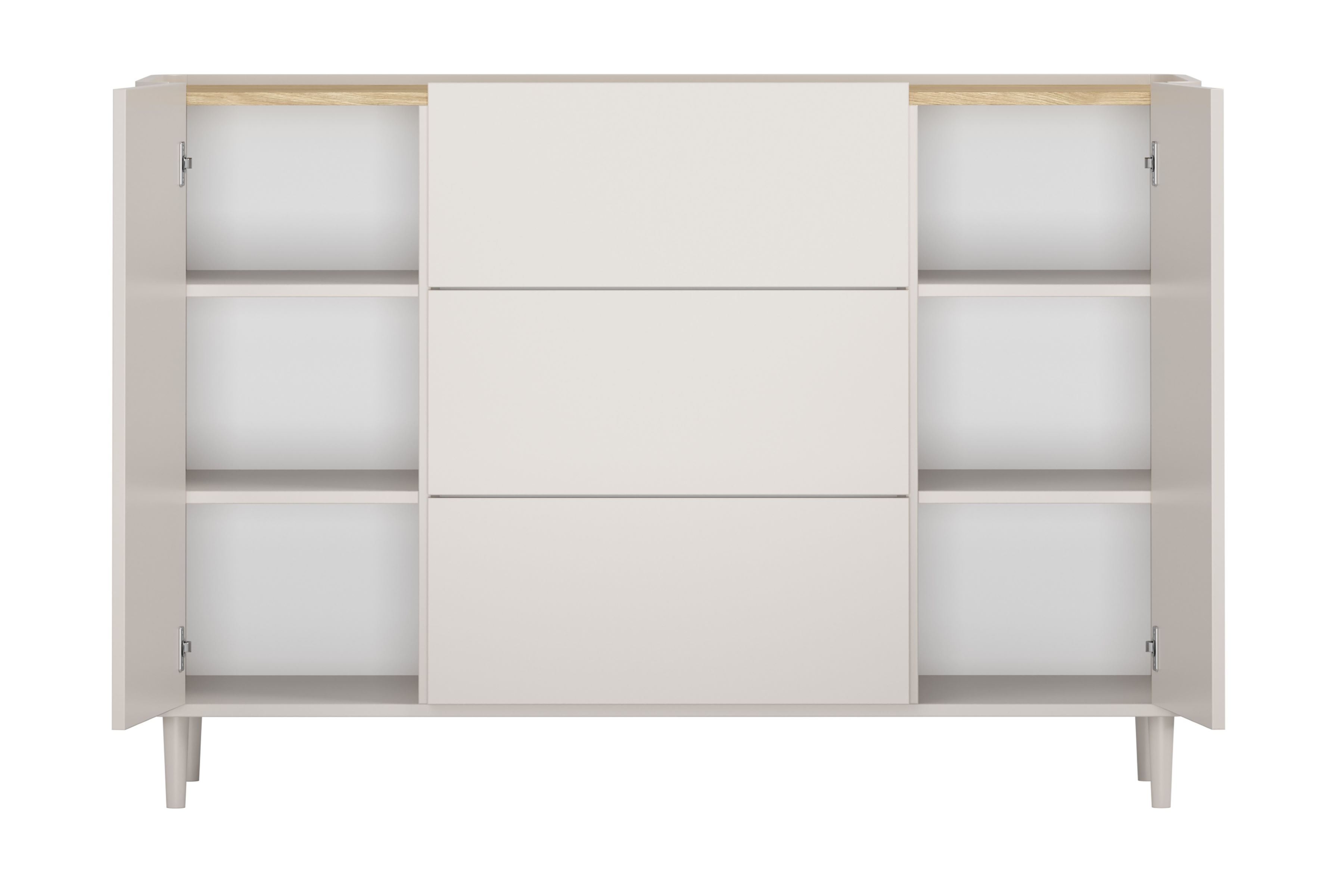 Komoda Elivo 150 cm so zásuvkami na nožičkách - kašmír / olejovaný dub Komoda Elivo 150 cm so zásuvkami na nôžkach - kašmír / Dub olejowany