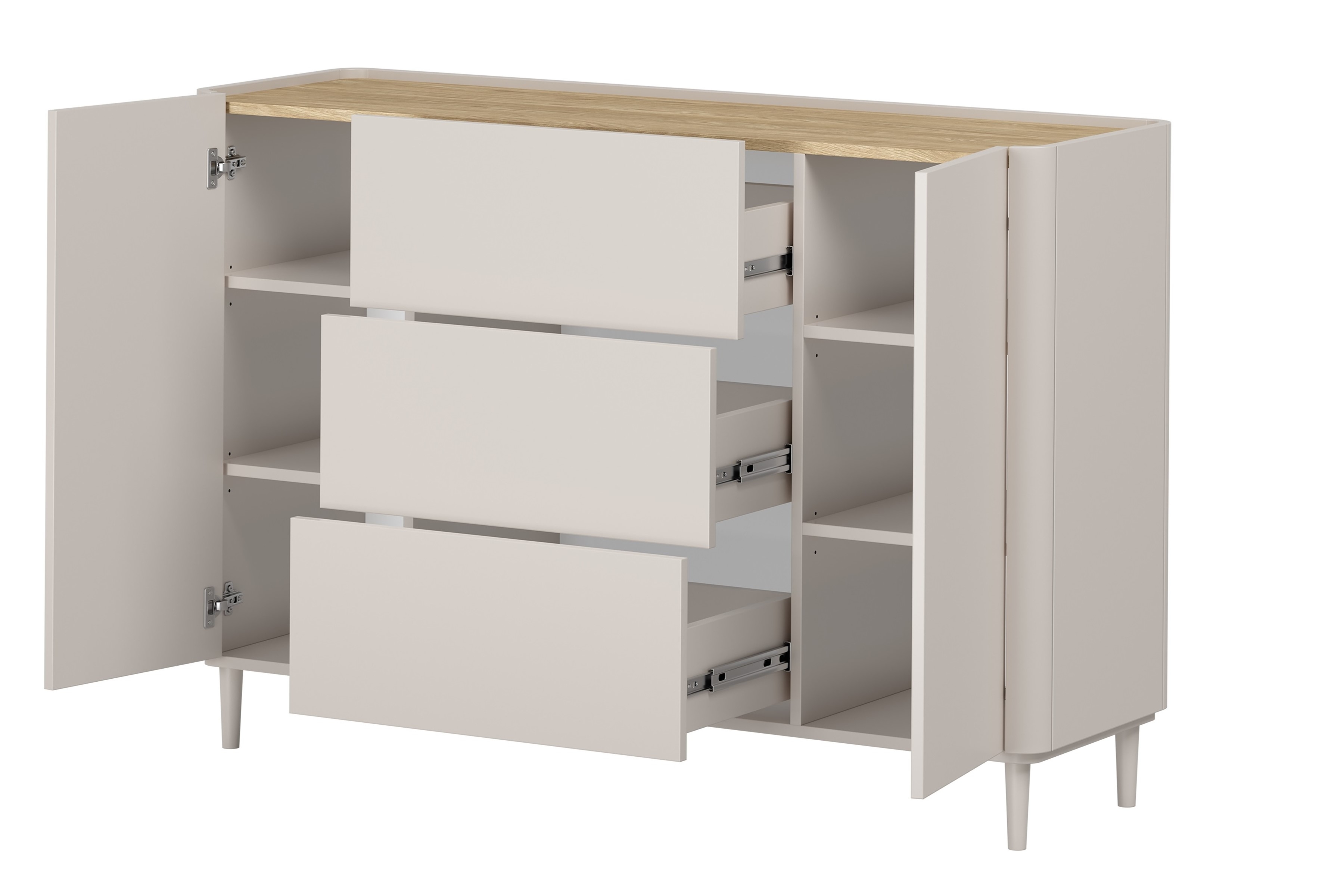 Komoda Elivo 150 cm so zásuvkami na nožičkách - kašmír / olejovaný dub Komoda Elivo 150 cm so zásuvkami na nôžkach - kašmír / Dub olejowany