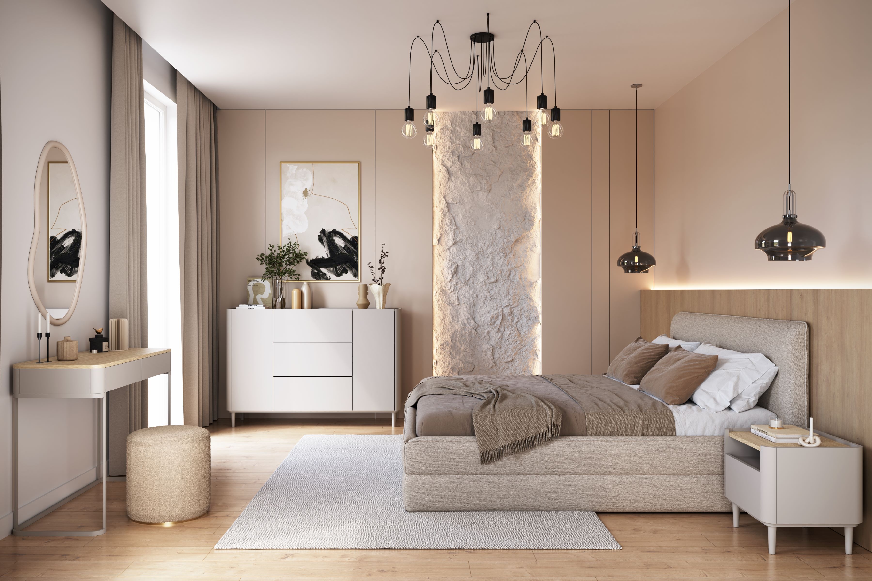 Komoda Elivo 150 cm so zásuvkami na nožičkách - kašmír / olejovaný dub Komoda Elivo 150 cm so zásuvkami na nôžkach - kašmír / Dub olejowany