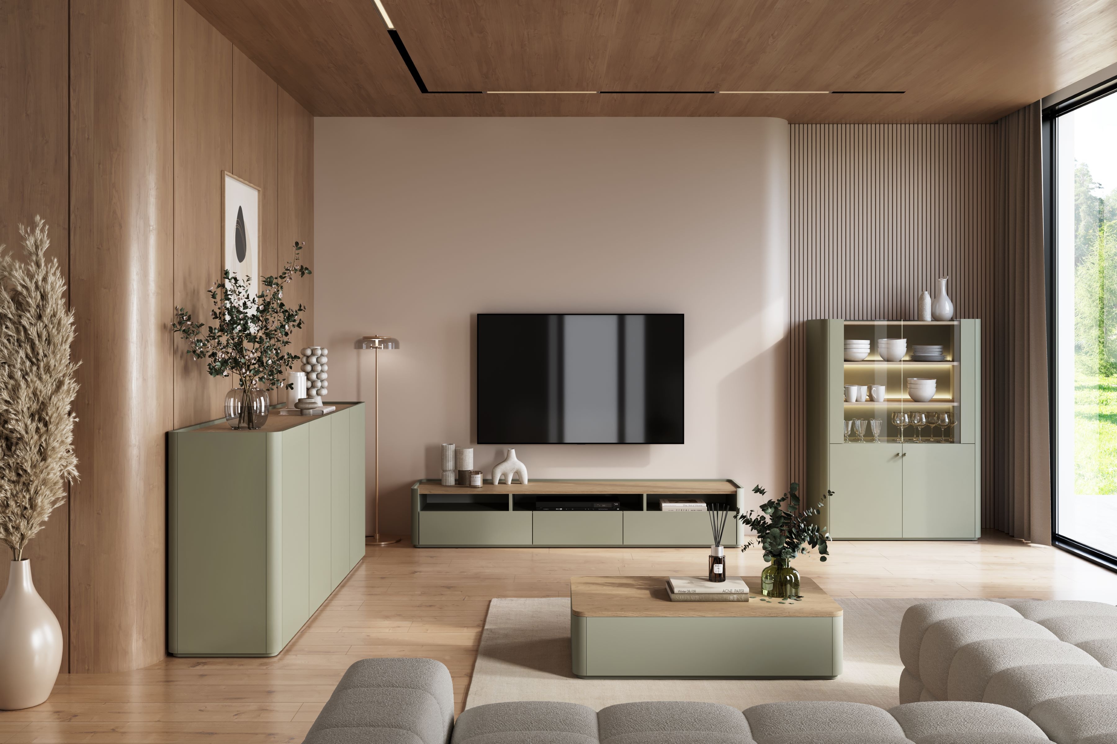 Komoda Elivo 200 cm - eukalyptus / dub baltic dune Komoda Elivo 200 cm - eukaliptus / Dub baltic dune