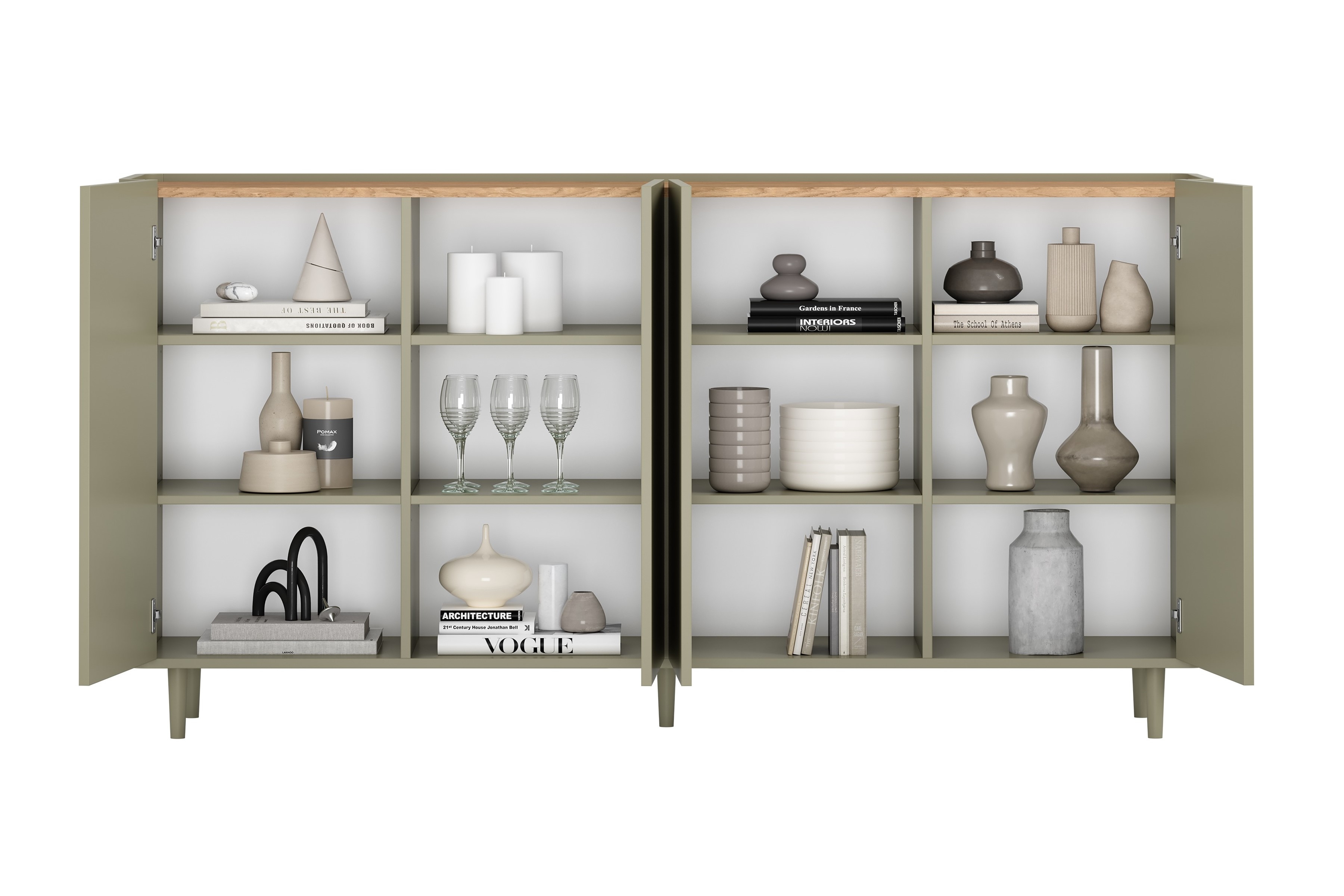 Komoda Elivo 200 cm na nožkách - eukalyptus / dub baltic dune Komoda Elivo 200 cm na nožkách - eukaliptus / dub baltic dune