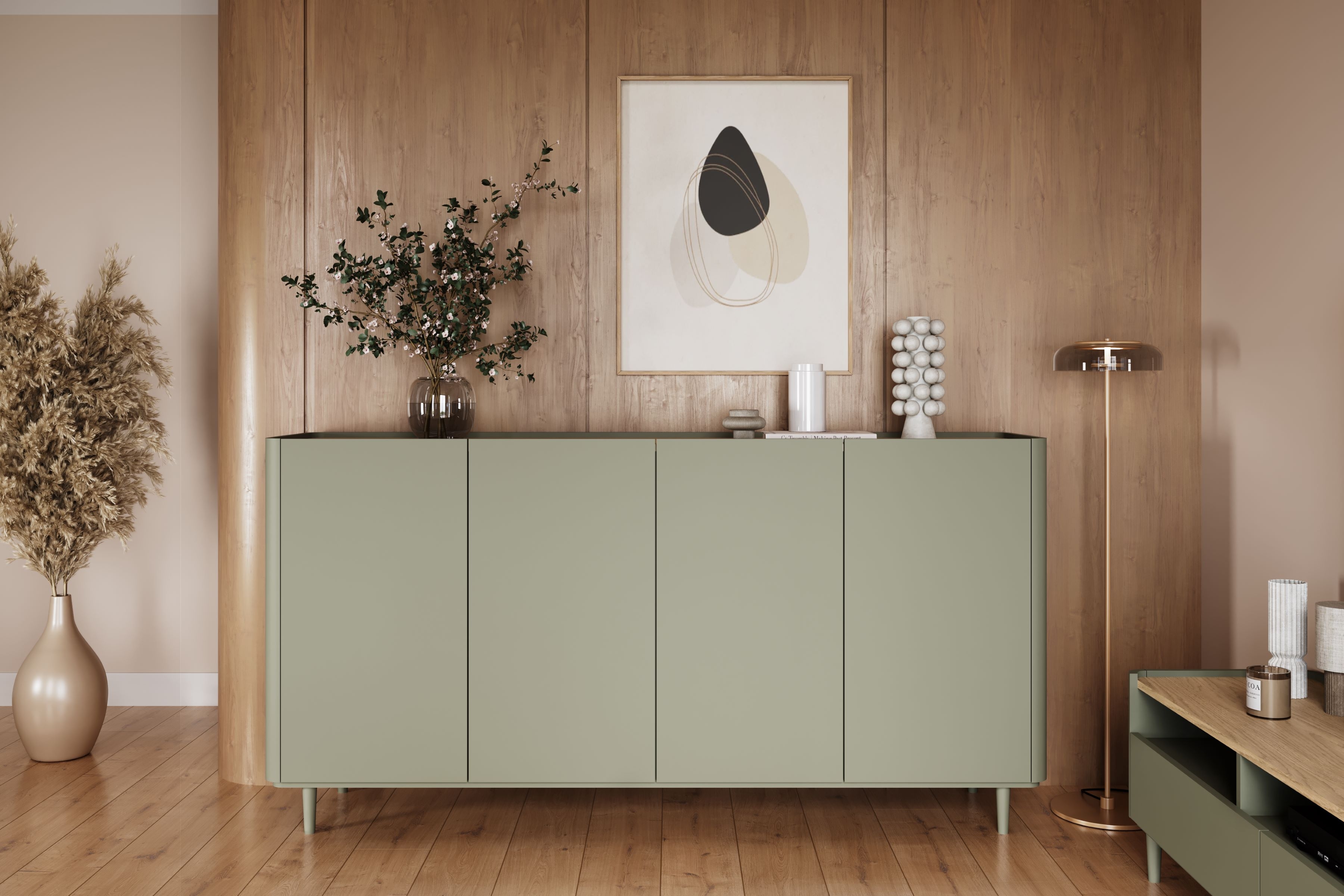 Komoda Elivo 200 cm na nožkách - eukalyptus / dub baltic dune Komoda Elivo 200 cm na nožkách - eukaliptus / dub baltic dune