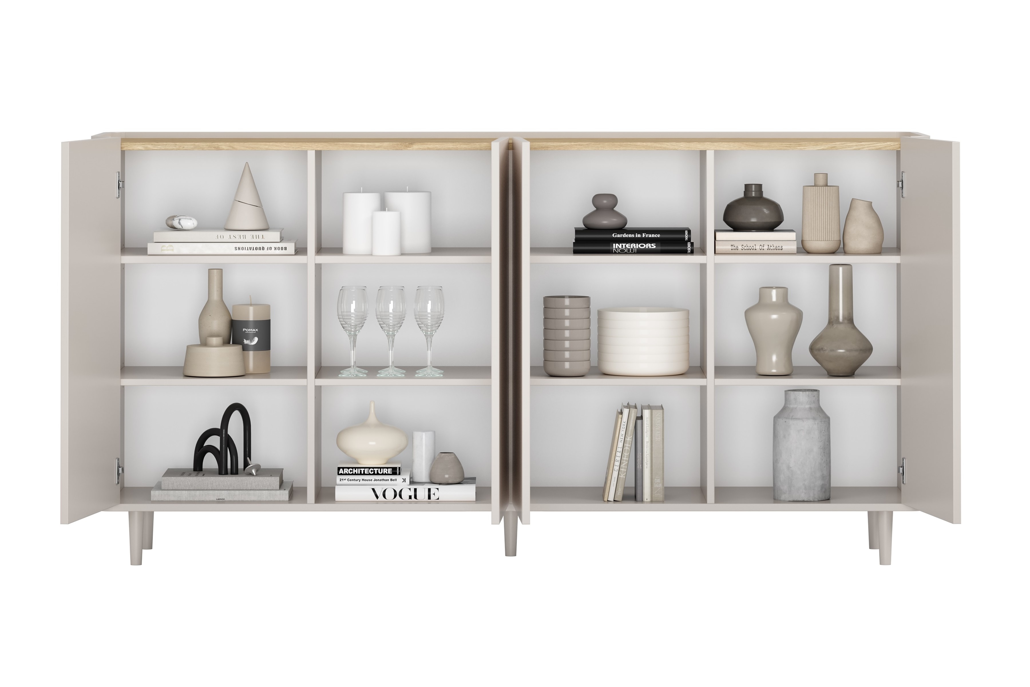 Komoda Elivo 200 cm na nožičkách - kašmírová / dub olejovaný Komoda Elivo 200 cm na nôžkach - kašmír / Dub olejowany