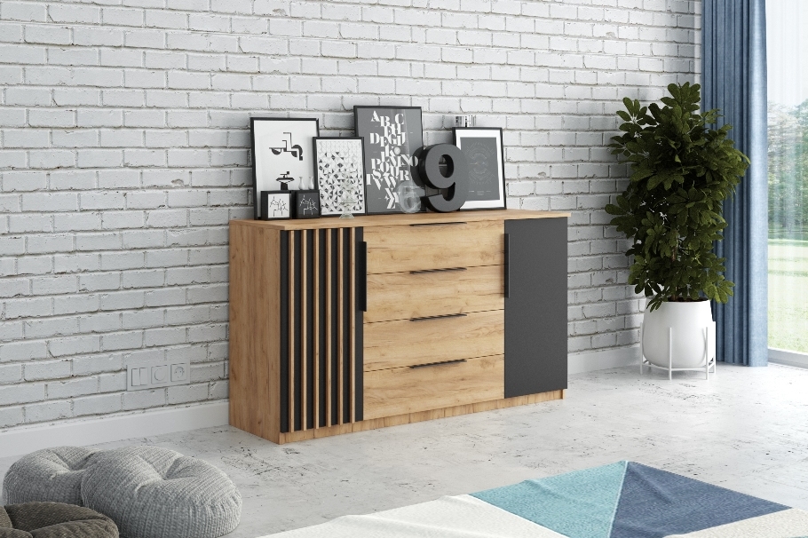 Komoda s lamelami Sorento 160 Komoda Farenta z lamelami 160 cm - craft zlaté/Čierny