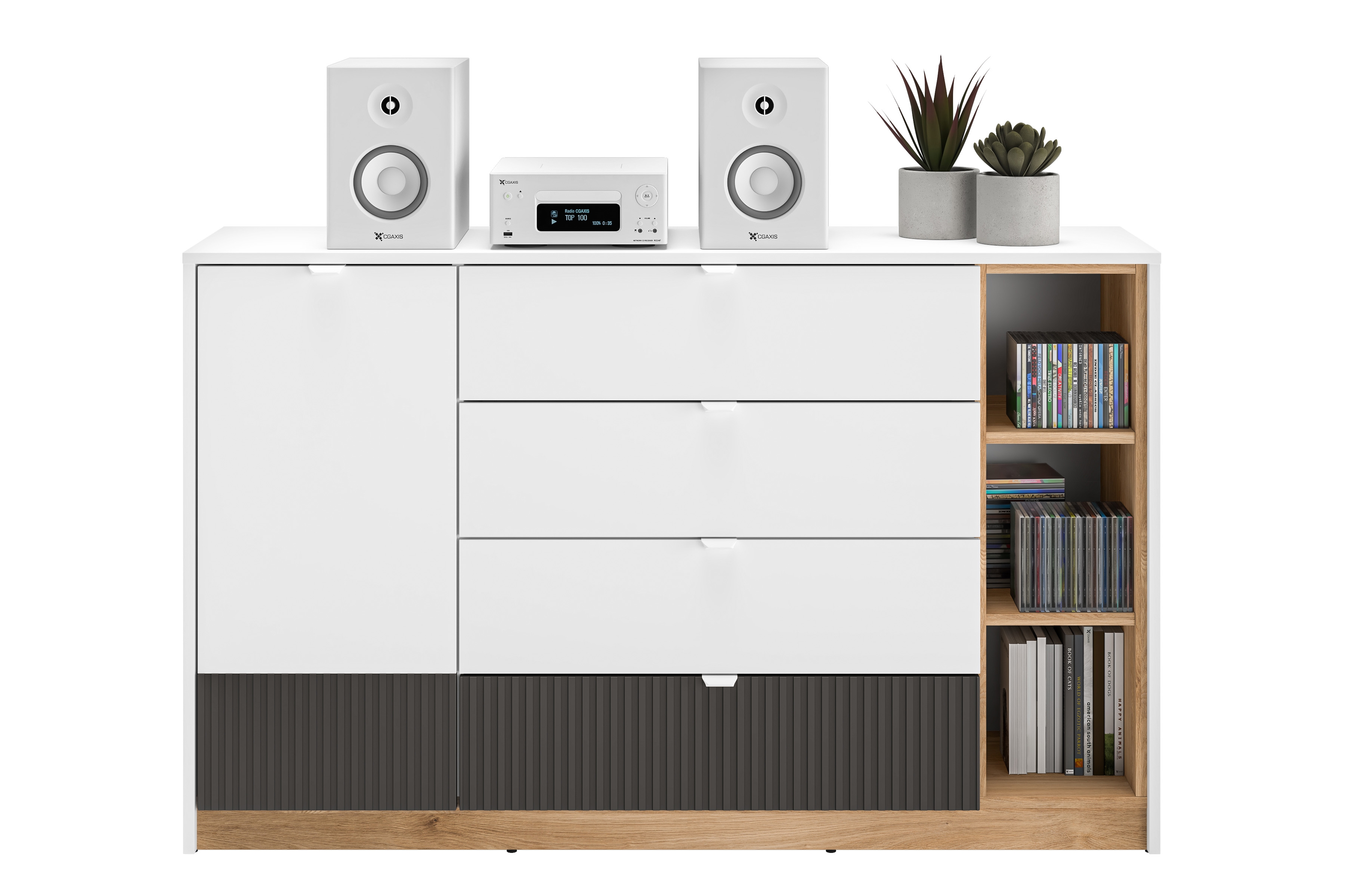 Komoda Gaoli se zásuvkami 138 cm - bílá / dub castello / grafit Komoda Gaoli 06 s zásuvkami 138 cm - Bílý / Dub castello / grafit