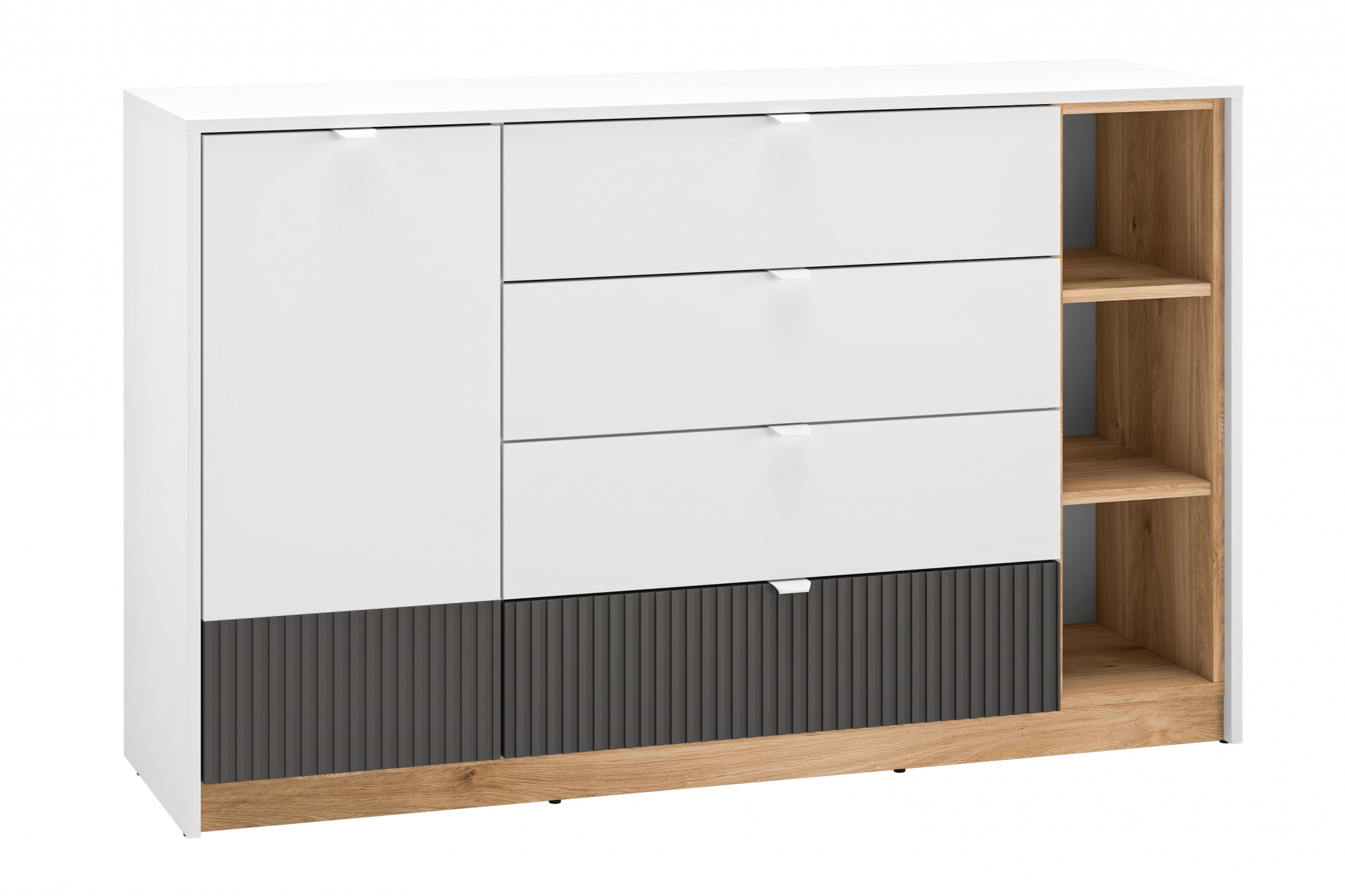 Komoda Gaoli se zásuvkami 138 cm - bílá / dub castello / grafit Komoda Gaoli 06 s zásuvkami 138 cm - Bílý / Dub castello / grafit