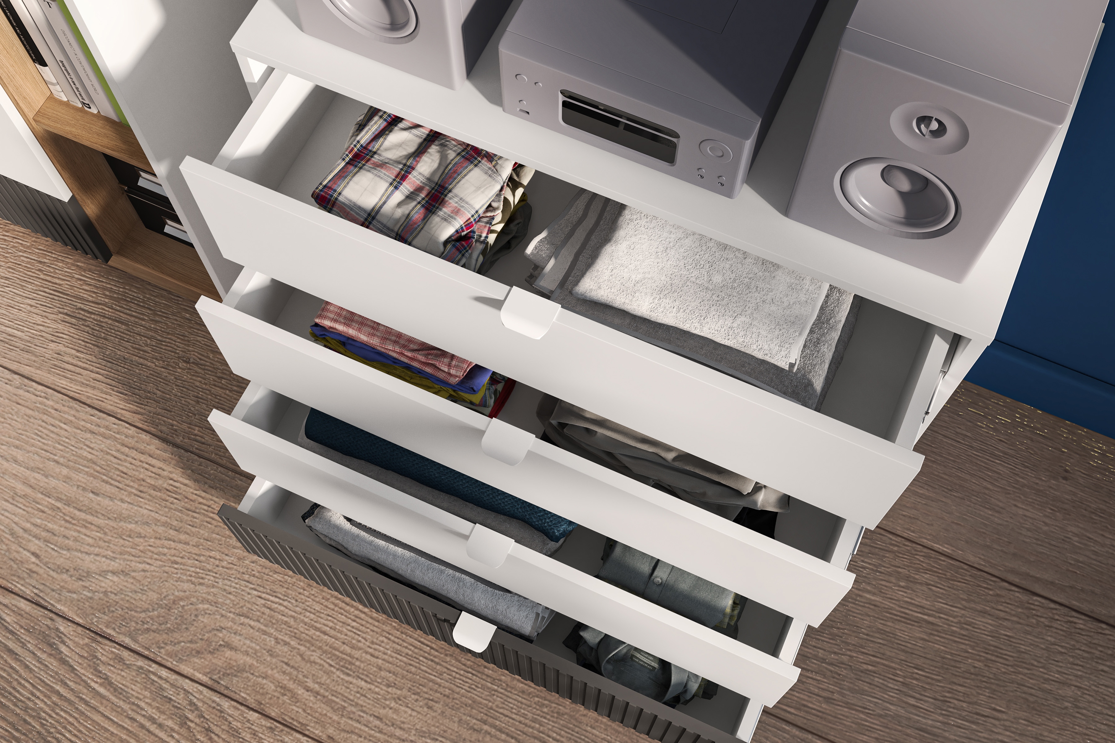 Komoda Gaoli se zásuvkami 82 cm - bílá / dub castello / grafit Komoda Gaoli 07 s zásuvkami 82 cm - Bílý / Dub castello / grafit