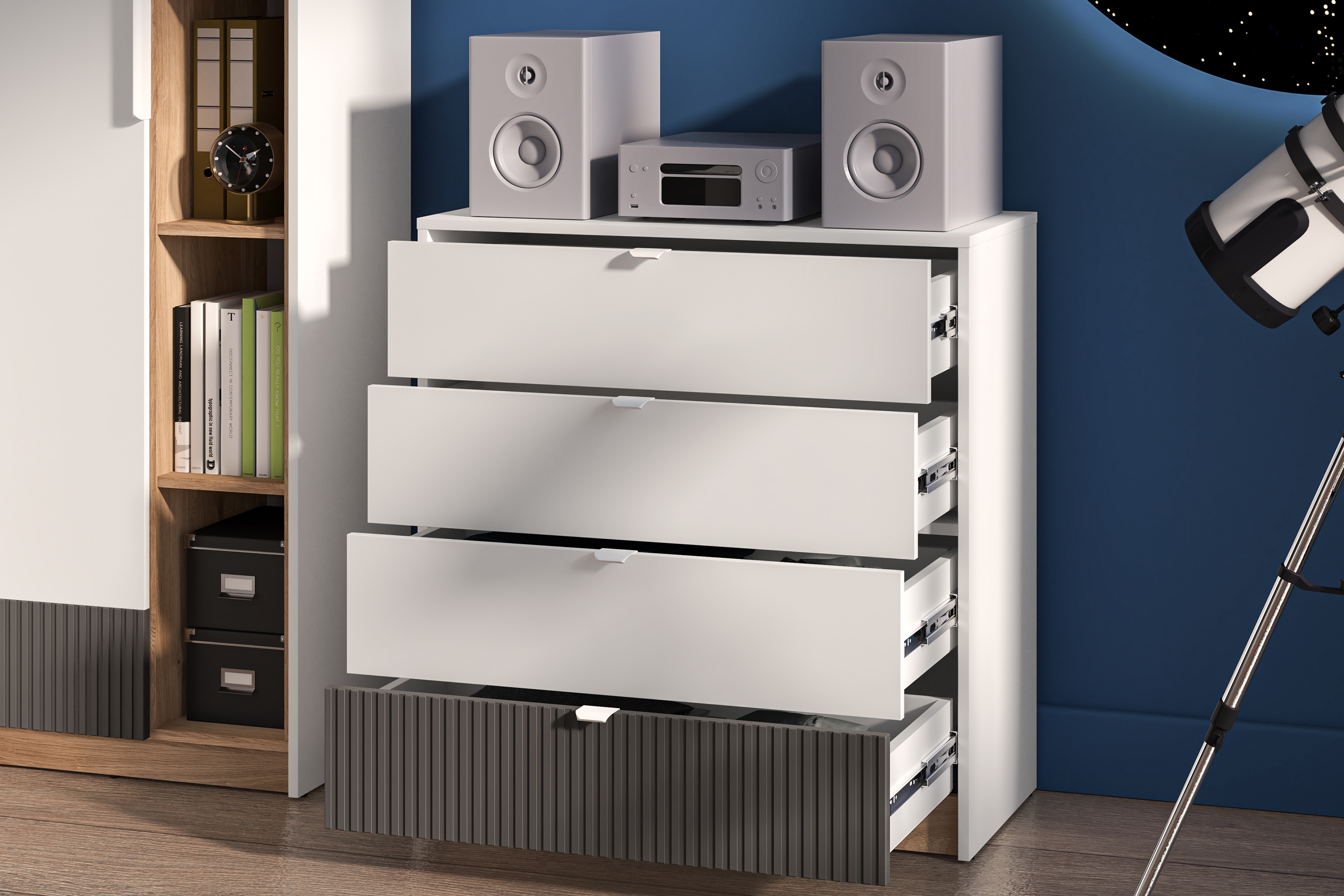 Komoda Gaoli se zásuvkami 82 cm - bílá / dub castello / grafit Komoda Gaoli 07 s zásuvkami 82 cm - Bílý / Dub castello / grafit