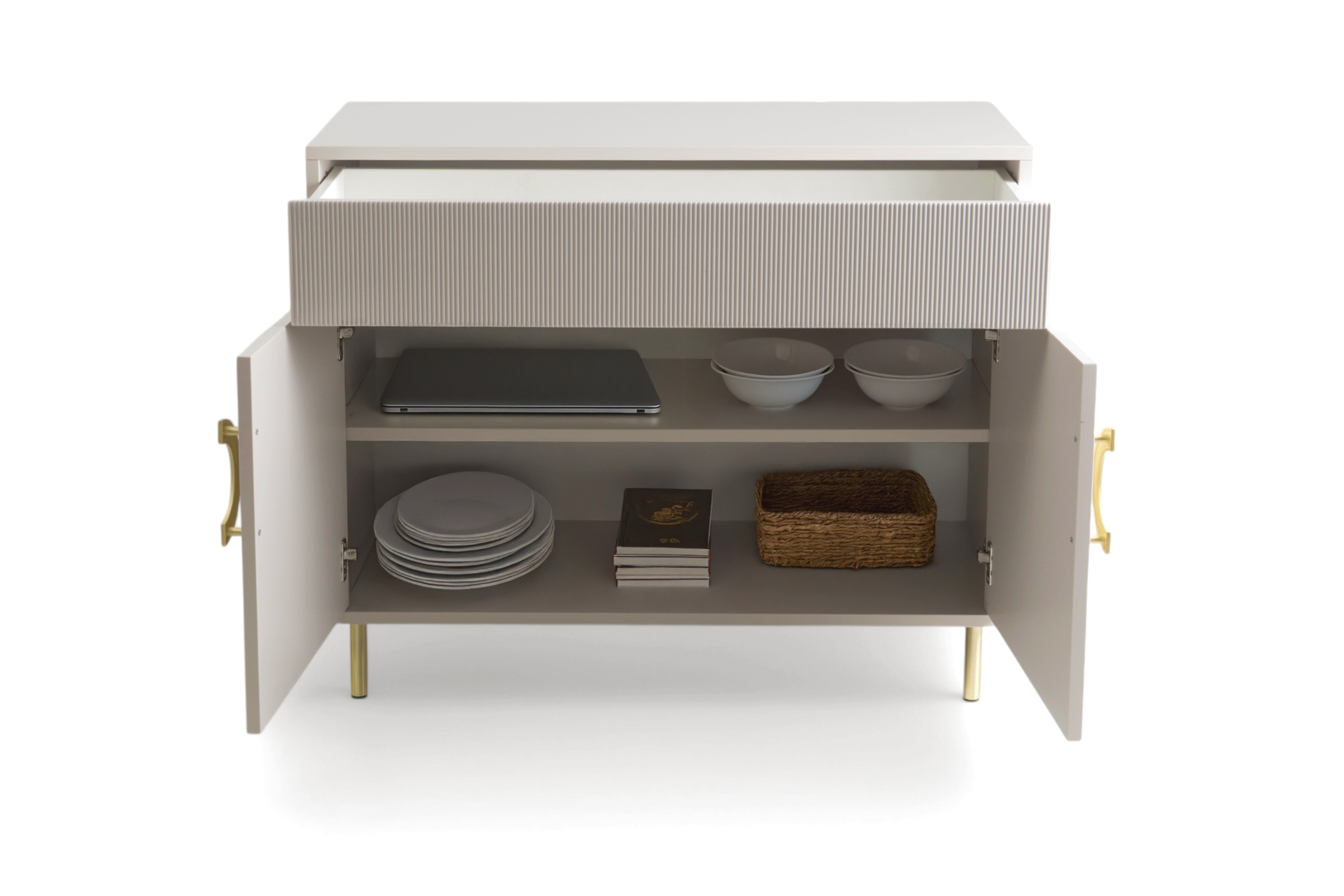 Komoda Nubo 100 cm so zásuvkou - kašmírová / zlatá Komoda Gotimo 100 cm z szuflada  - kašmír / zlote nožičky