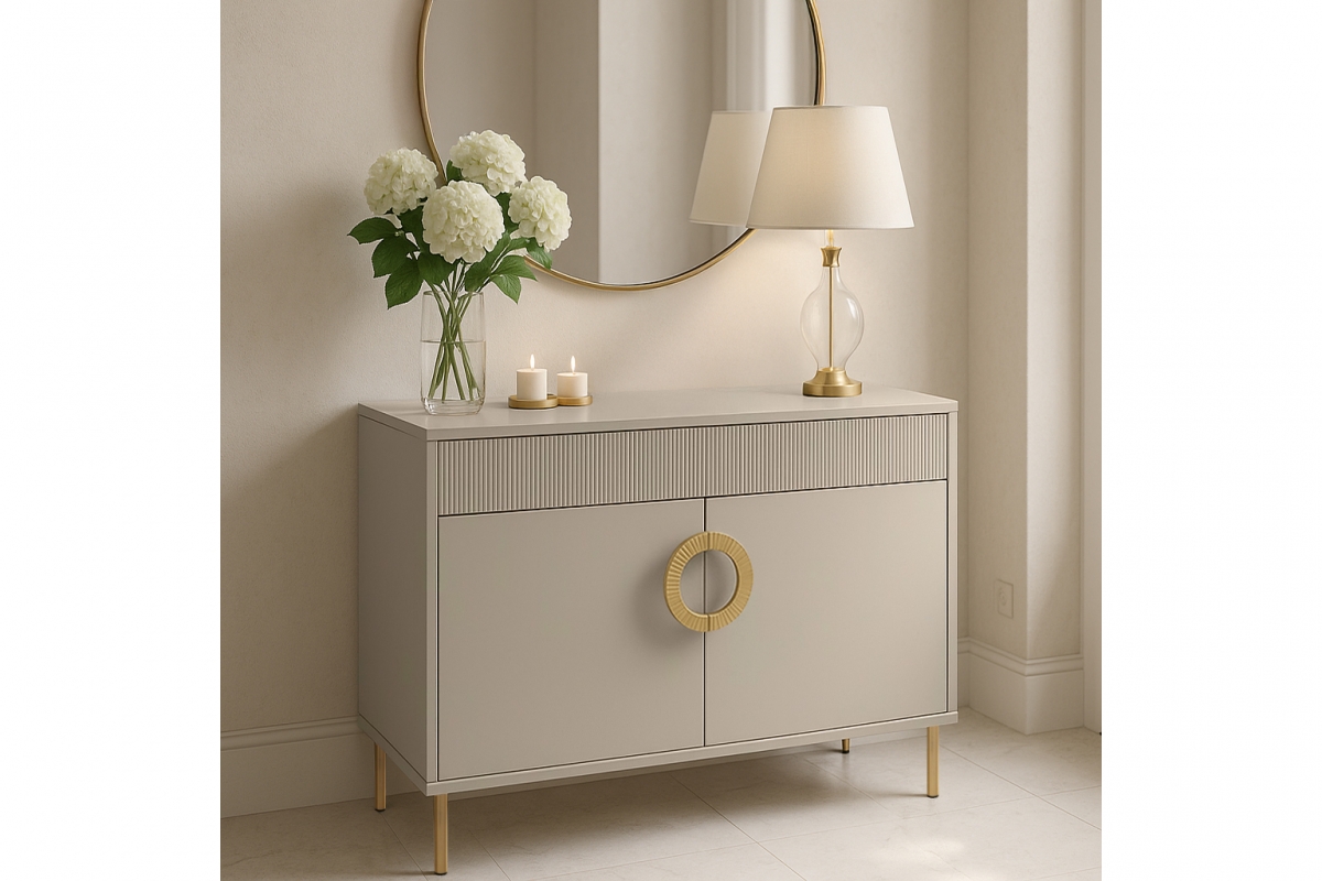 Komoda Nubo 100 cm so zásuvkou - kašmírová / zlatá Komoda Gotimo 100 cm z szuflada - kašmír / zlote nožičky