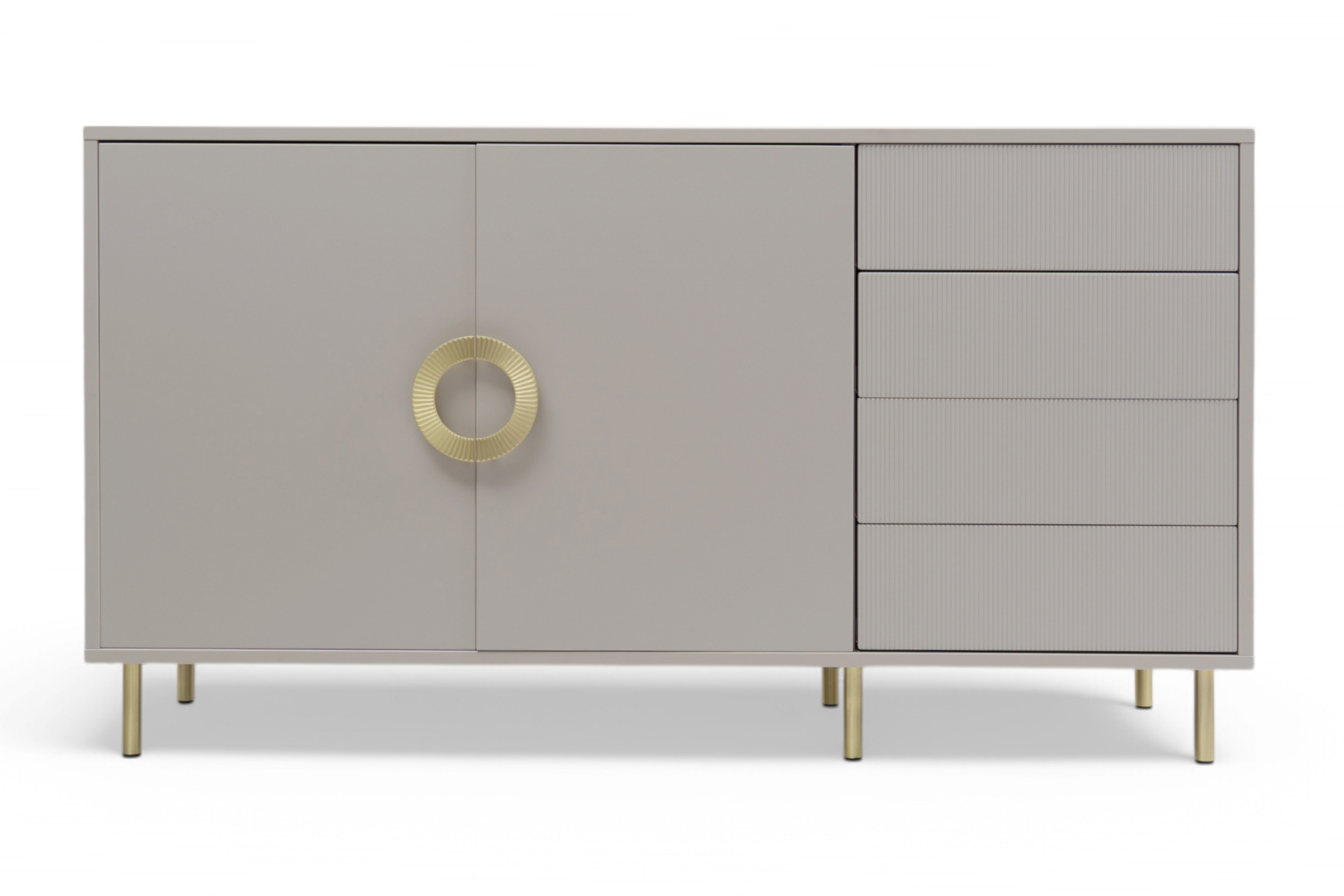 Komoda Nubo 150 cm - kašmírová / zlaté nožky Komoda Gotimo 150 cm se zásuvkami - kašmír / zlote Nohy