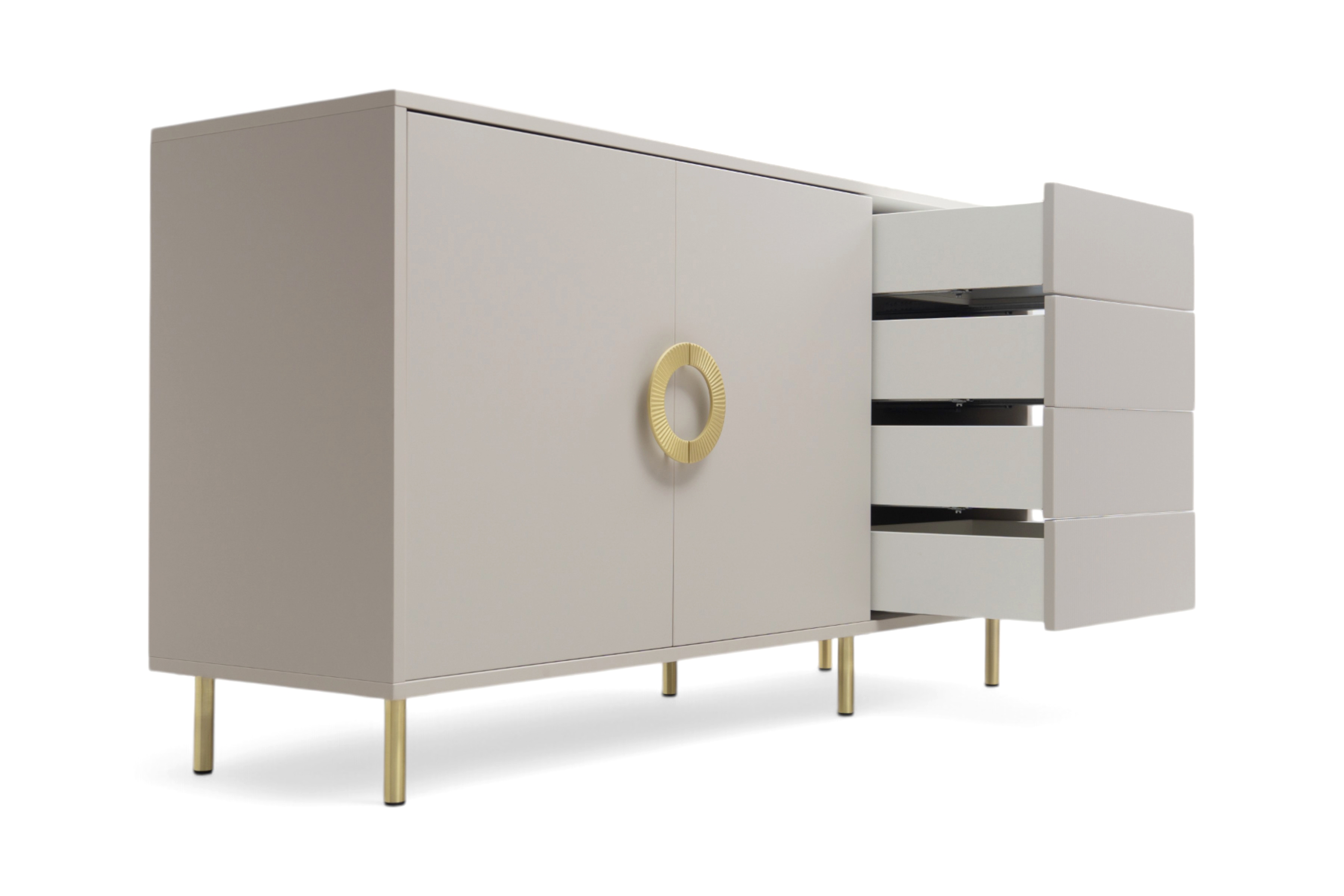 Komoda Nubo 150 cm - kašmírová / zlaté nožky Komoda Gotimo 150 cm se zásuvkami - kašmír / zlote Nohy